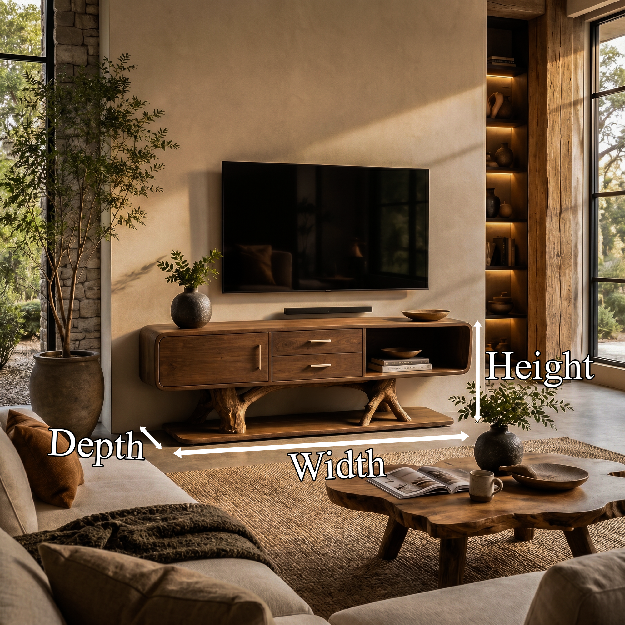 Modern Organic TV Cabinet With Built In Drawer Storage For Living Room SINLKITC046