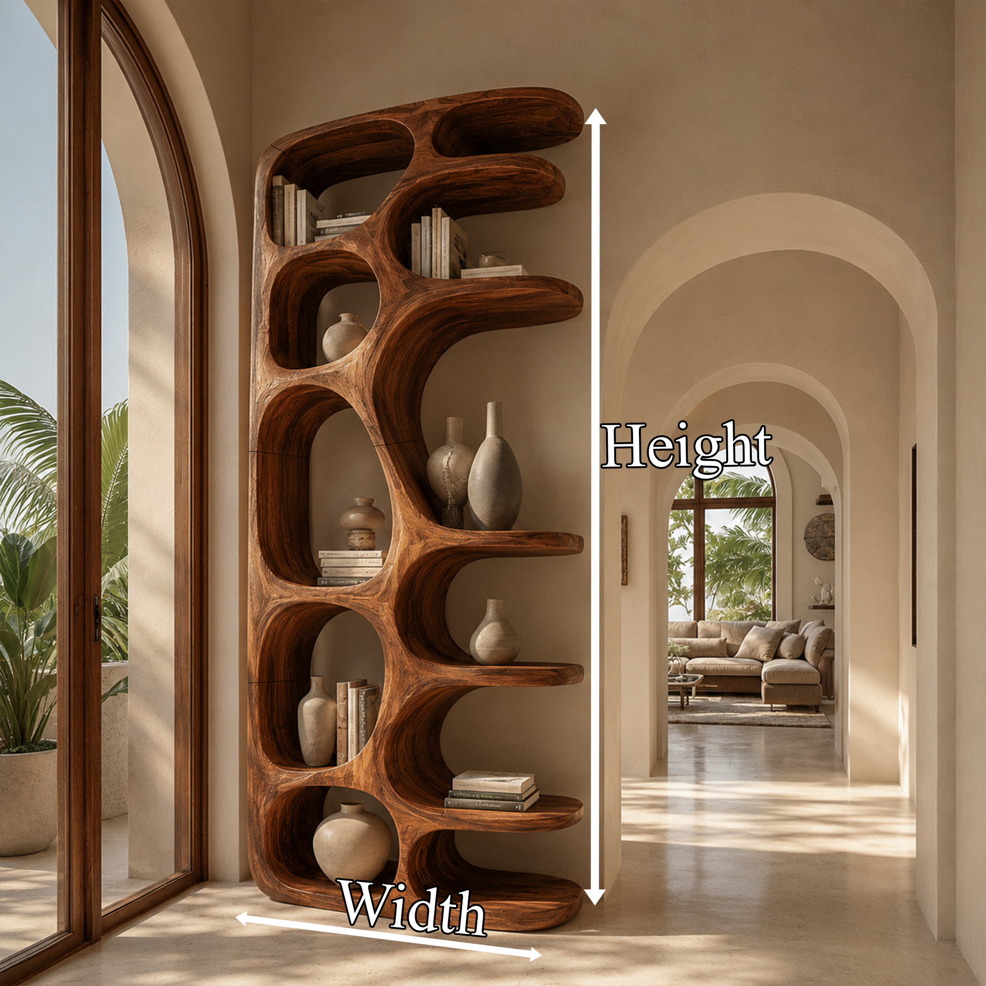 Minimalist Sculptural Bookshelf With Solid Wood Construction For Living Room SINLKIBS037