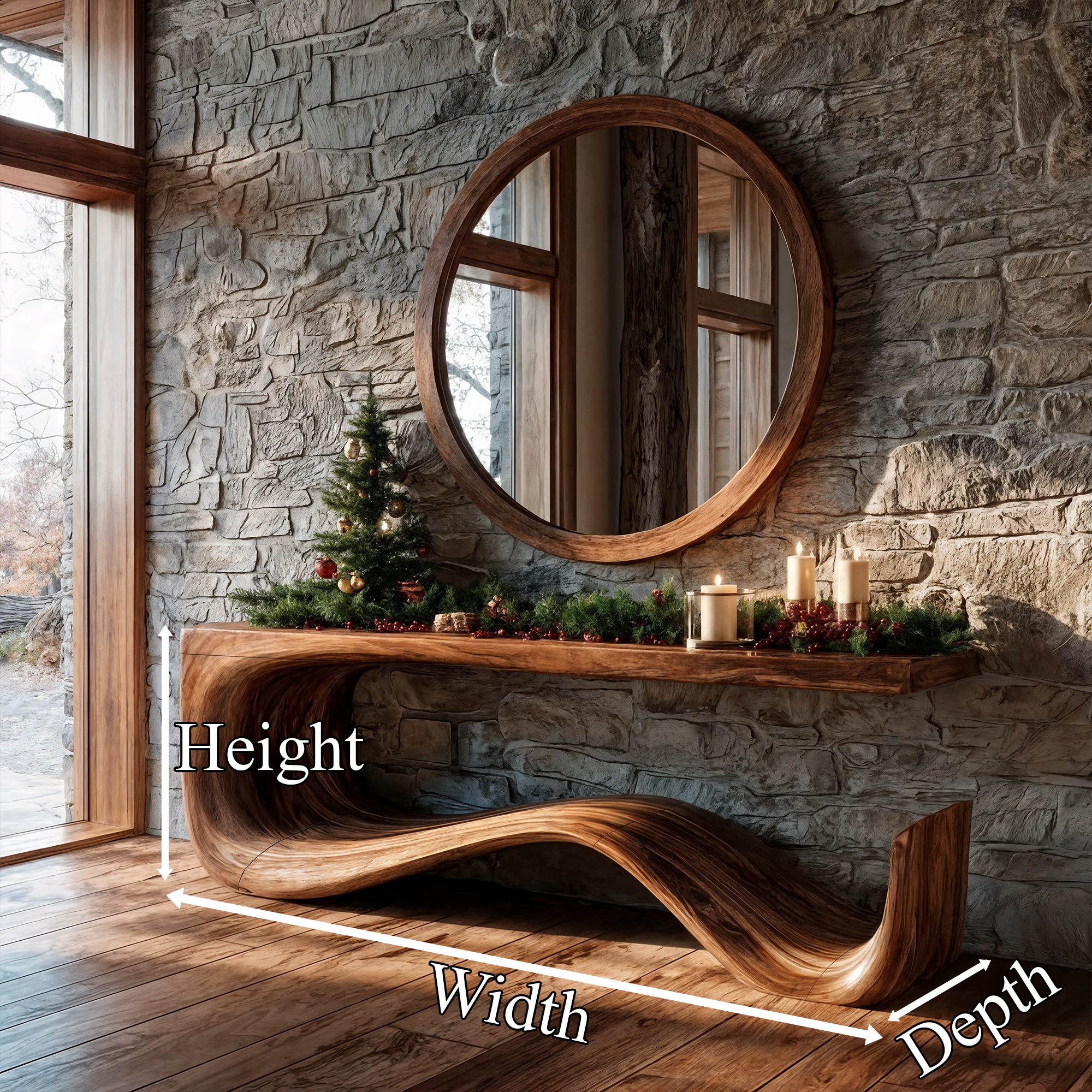 Rustic Console Table With Handcrafted Curved Wood Design For Entryway SINLKICS668