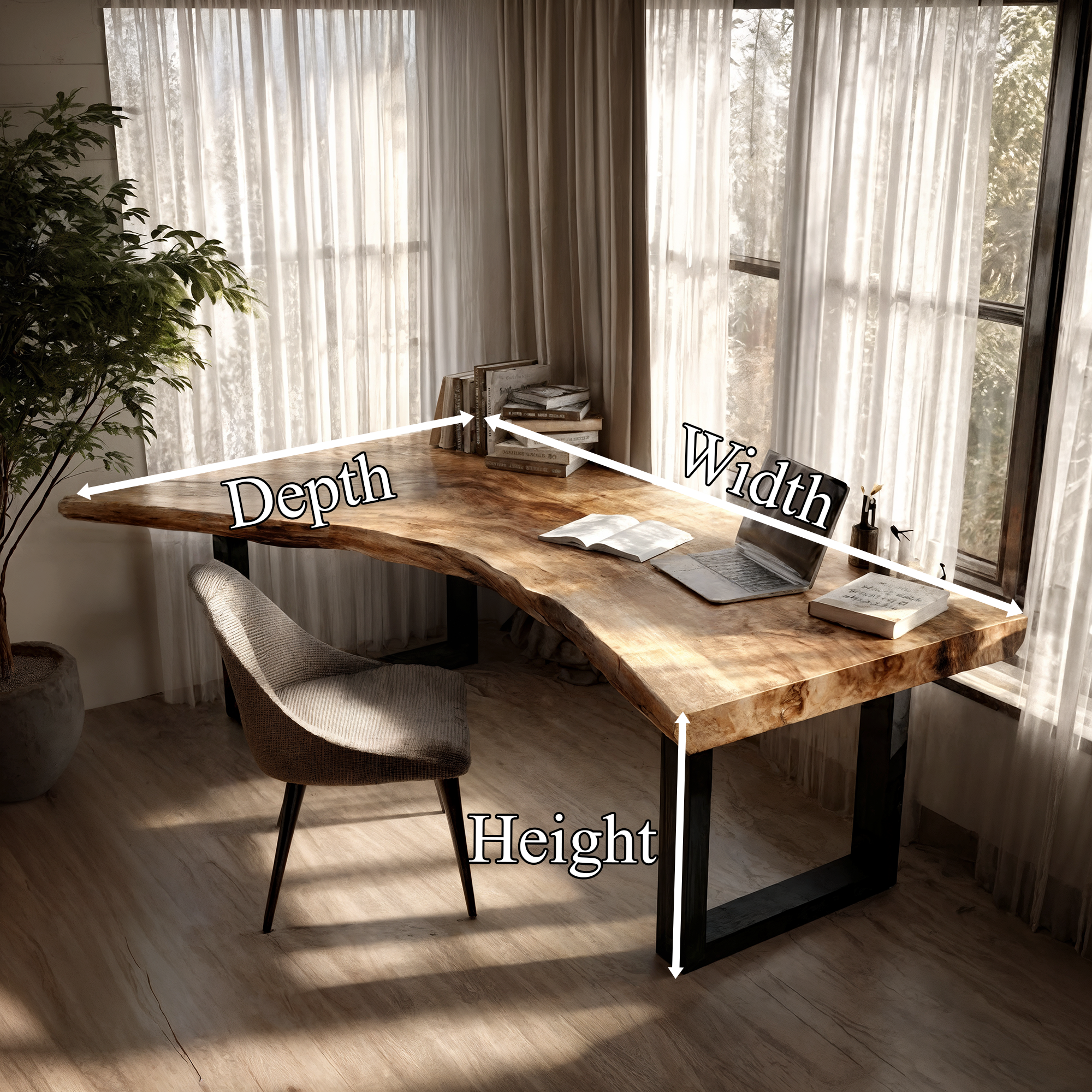 Live Edge Office Desk With Handcrafted Wood Slab Top For Home Office SINLKIDK159