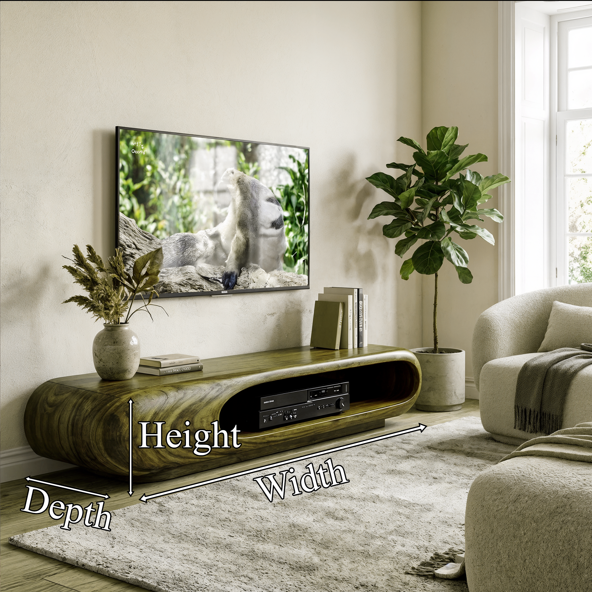Sculptural Wood TV Stand Entertainment Unit Living Room SINLKITC014