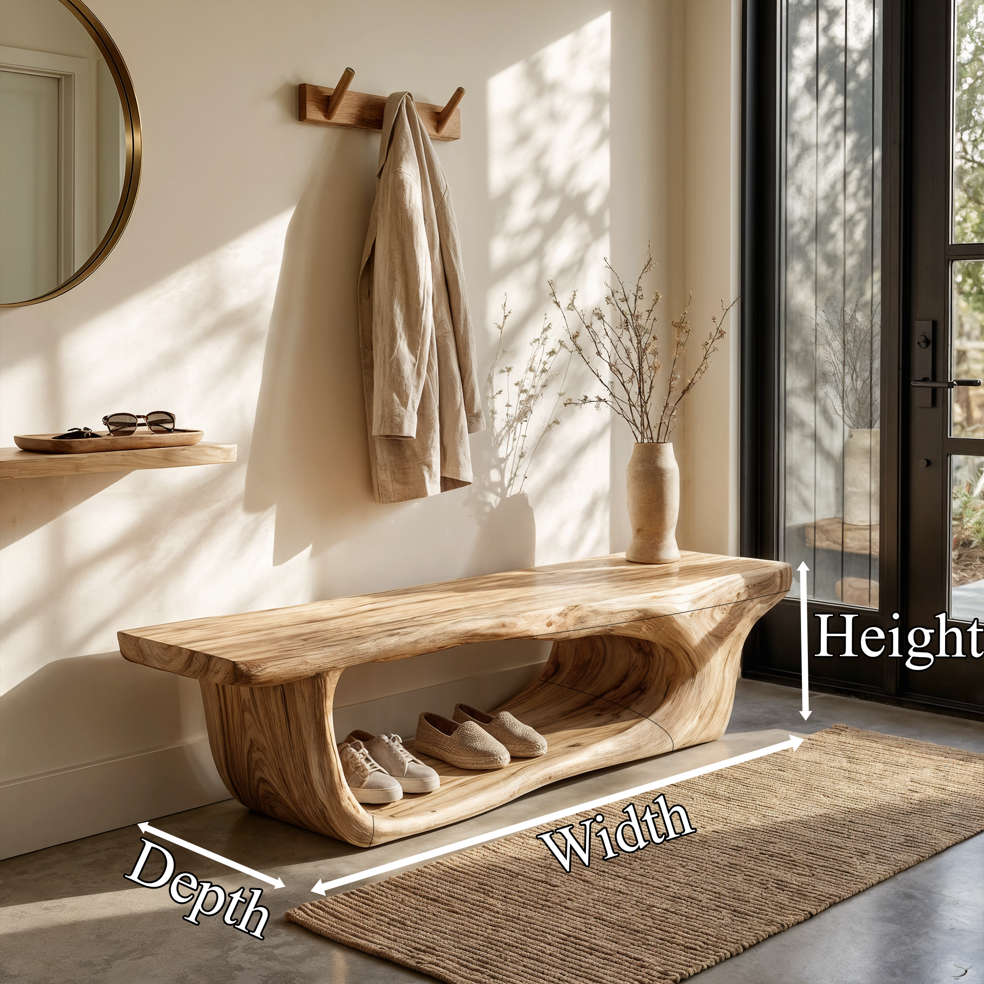 Organic Shoe Bench With Open Shoe Storage For Entryway SINLKISB099