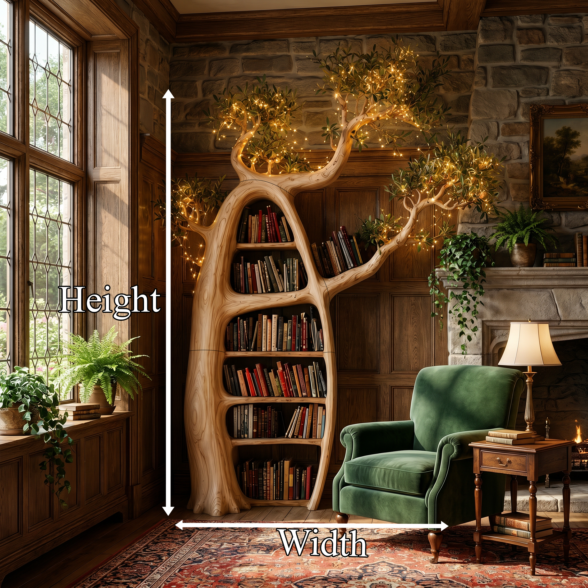 Artistic Tree Bookshelf With Illuminated Branch Crown For Living Room SINLKITB752