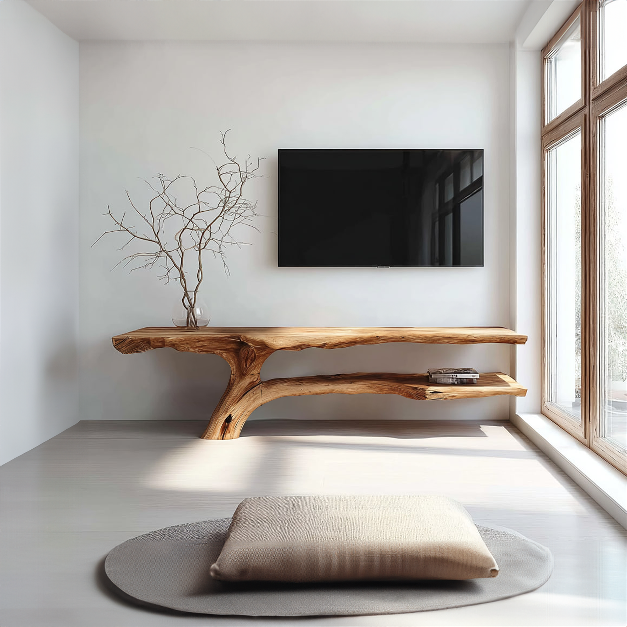 Rustic TV Console Table Live Edge Wood Root Base Living Room SINLKICS309