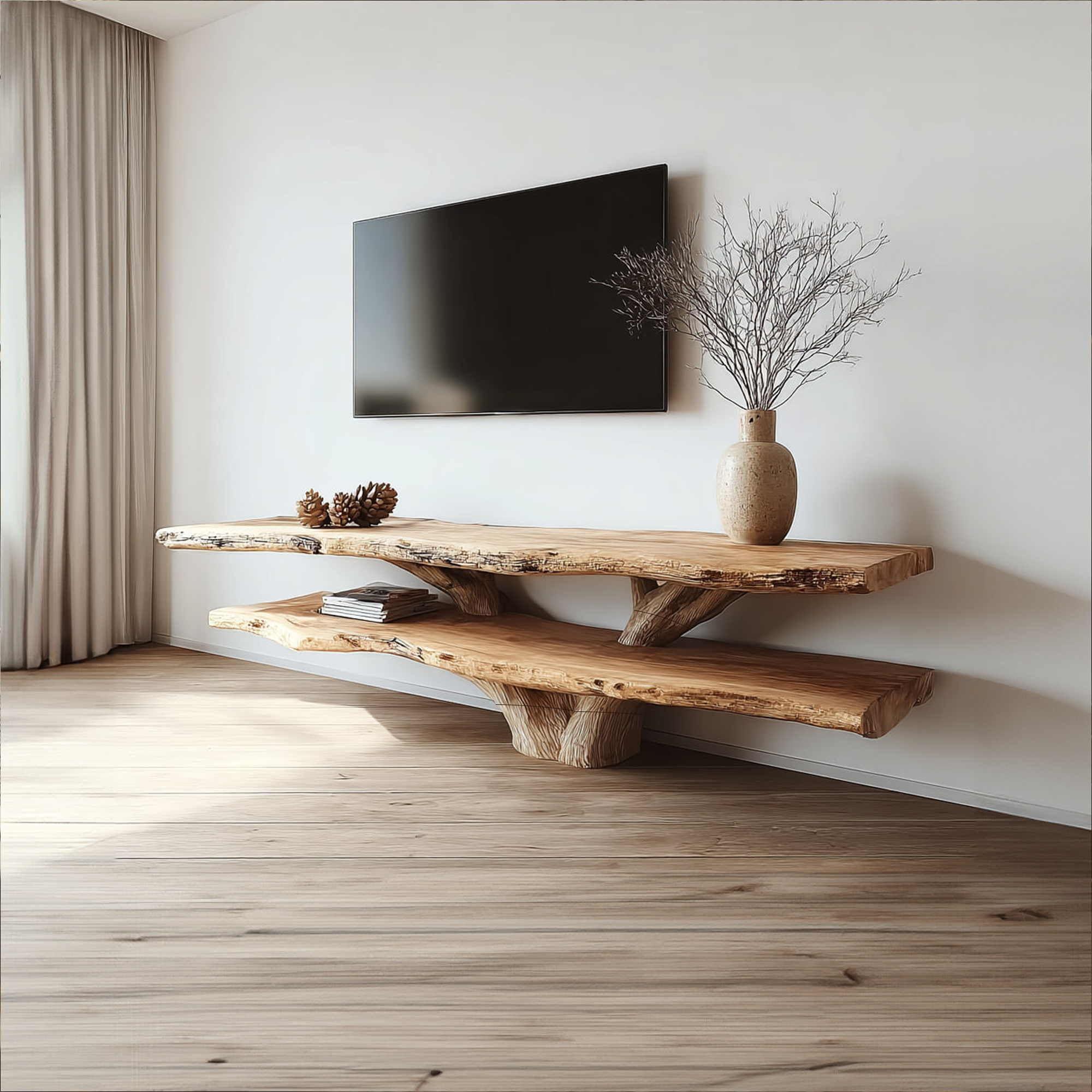 Mid Century TV Console Two Tier Live Edge Apartment Space SINLKICS313