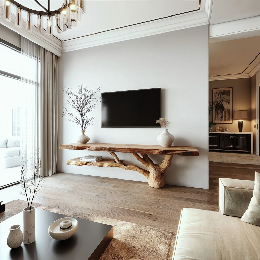 Rustic Console Table Wood Backing Statement Luxury Showroom SINLKICS374