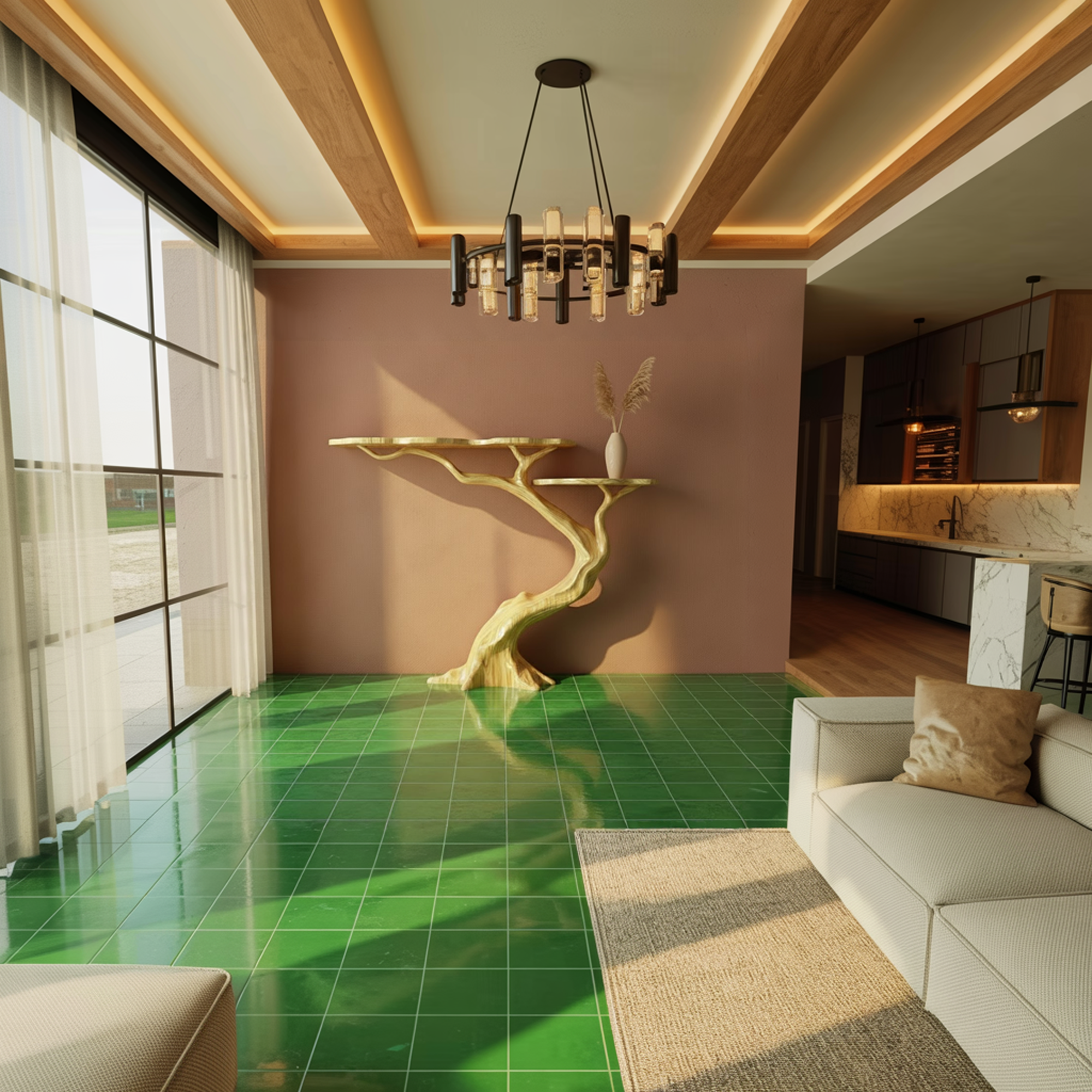 Mid Century Tree Base Console Table Home Entryway Decor SINLKICS388