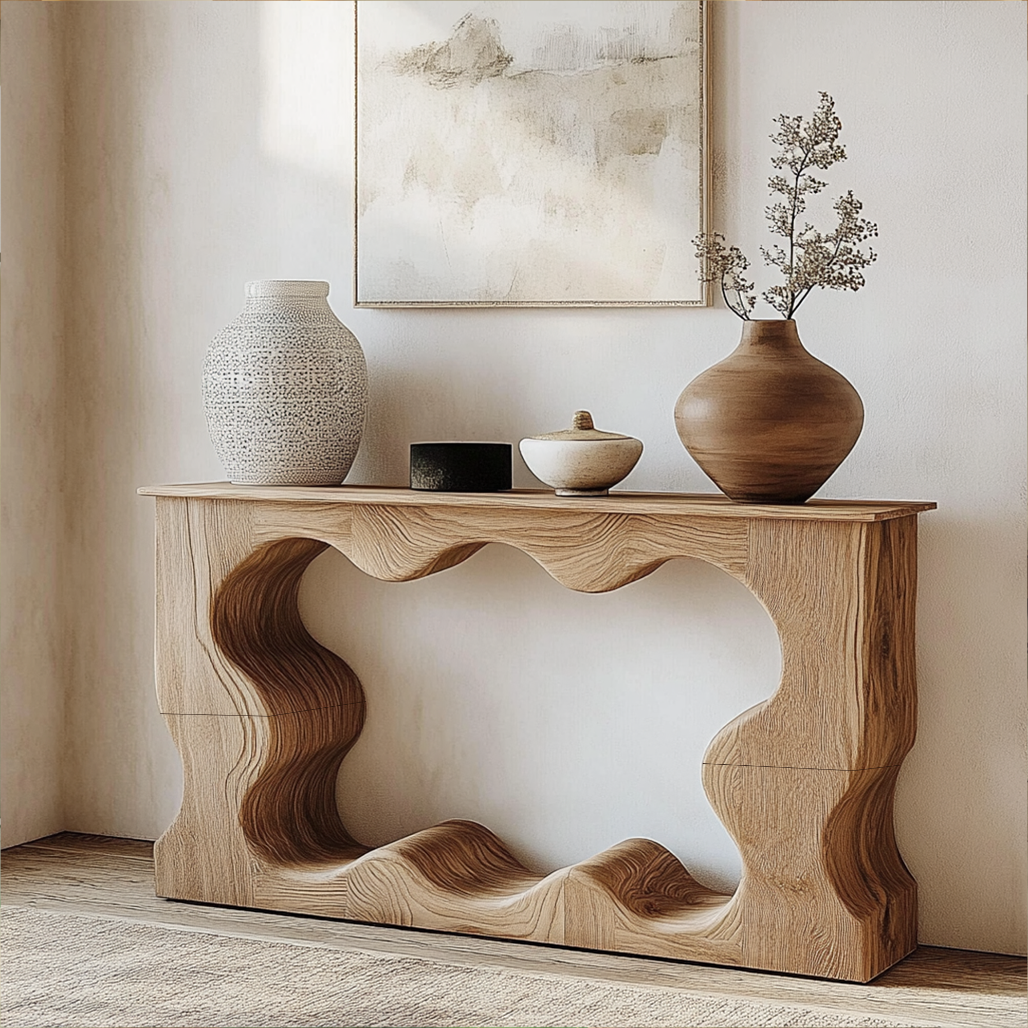 Mid Century Modern Console Table Unique Wave Form Entrance Display SINLKICS386