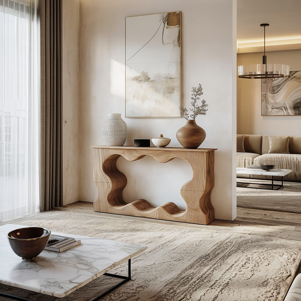 Mid Century Modern Console Table Unique Wave Form Entrance Display SINLKICS386