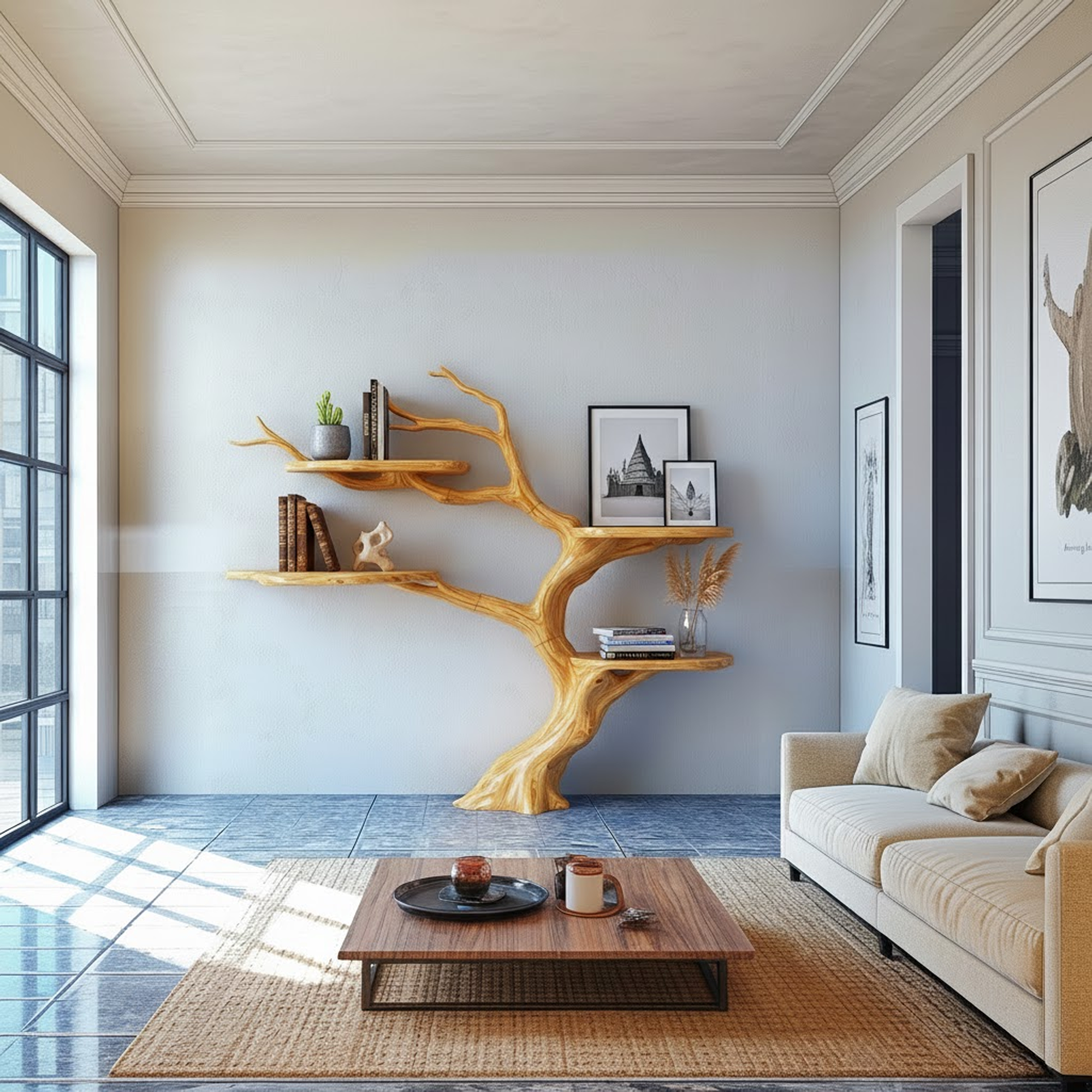 Rustic Organic Tree Bookshelf Living Room Or Bedroom SINLKITB565