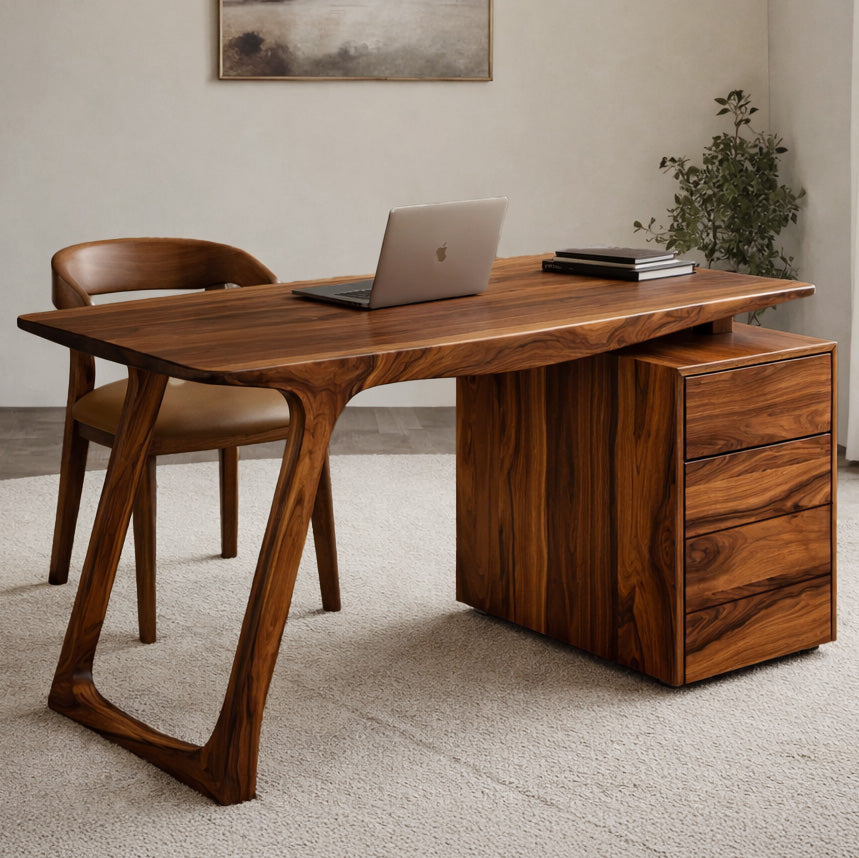 Contemporary Live Edge Office Desk With Storage Cabinet For Workspace SITHHNDE028