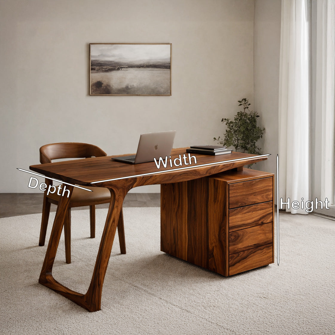 Contemporary Live Edge Office Desk With Storage Cabinet For Workspace SITHHNDE028