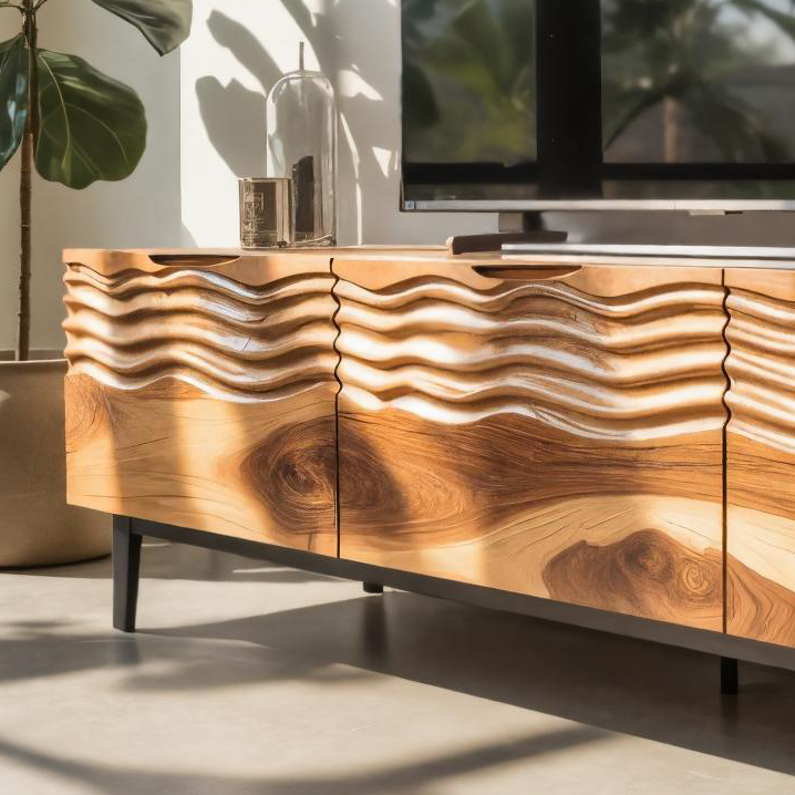 Modern Organic Wooden Sideboard Wave Front Design For Living Room SITHTTSD008