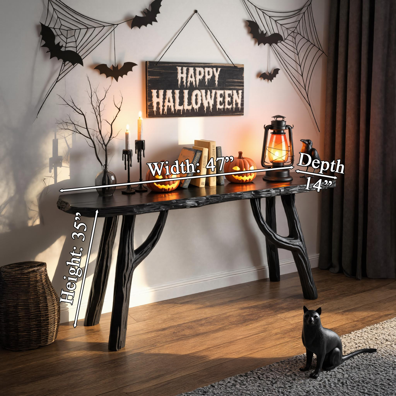 Halloween Gothic Wooden Console Table With Branch Legs For Living Room Or Entryway SITHTTHW003