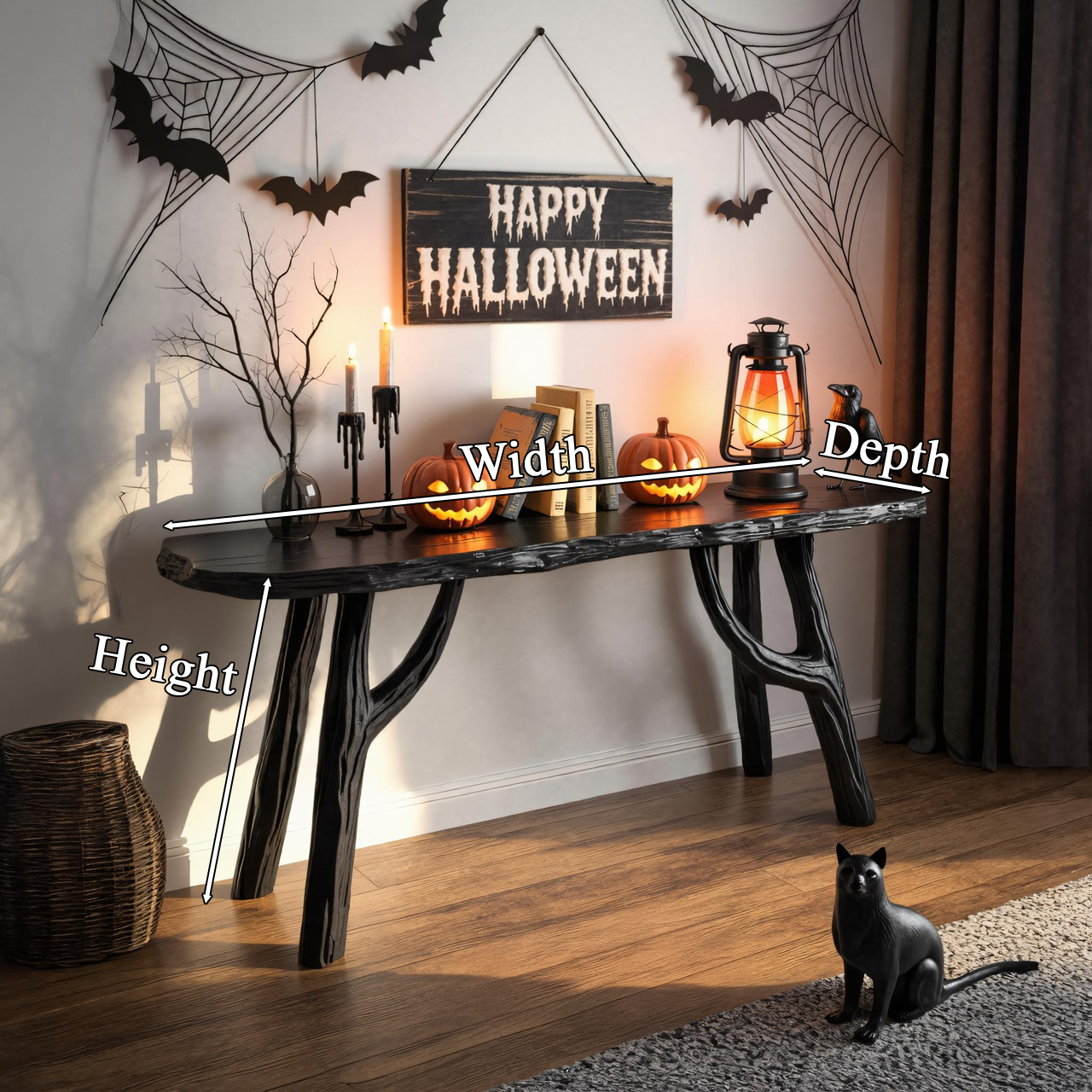 Halloween Gothic Wooden Console Table With Branch Legs For Living Room Or Entryway SITHTTHW003