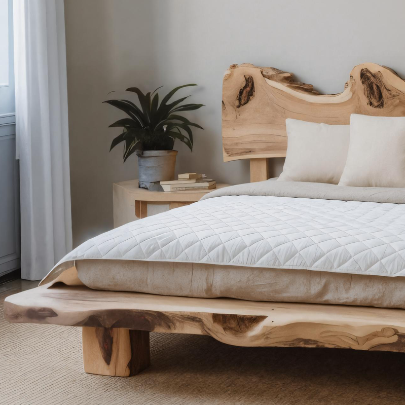 Solid Monkeypod Wood Bed Frame With Organic Headboard For Bedroom SITHHNWO007