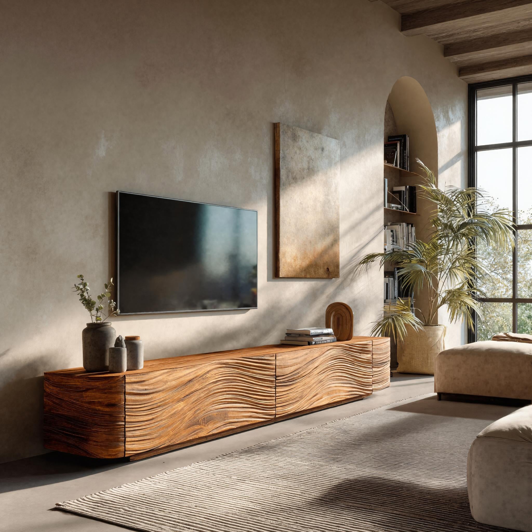 Minimalist Wave TV Console For Living Room RTTHHNTVC080