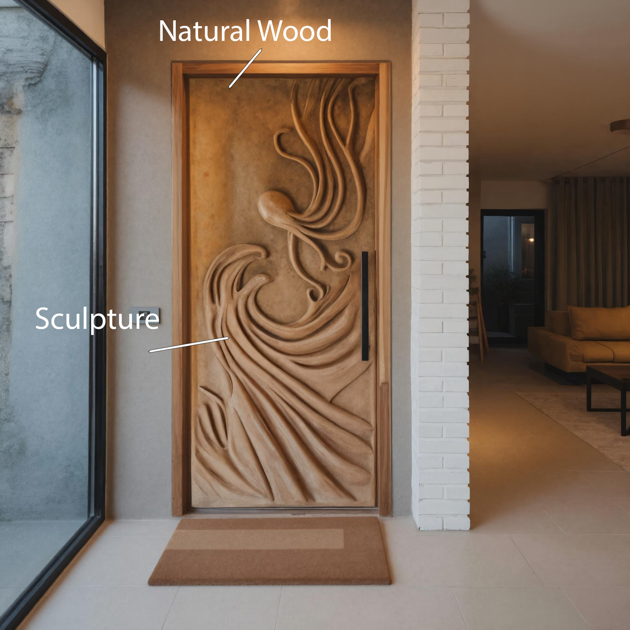 Artistic Carved Door with Water Wave And Octopus Design For Entrance And Front Door SITHHNDOR016