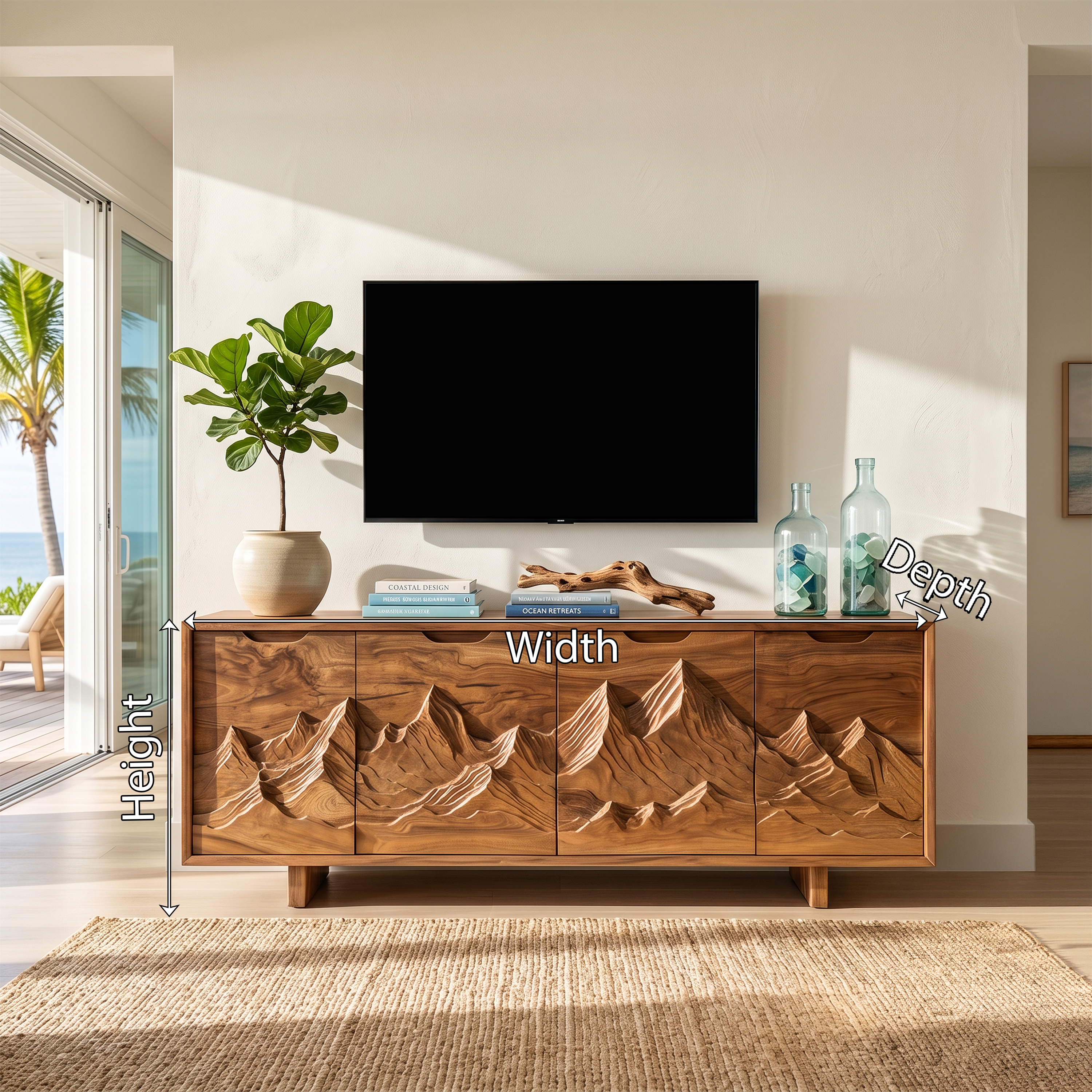 Mountain Carved Media Console For Rustic Living Room SILDTTRTVC073