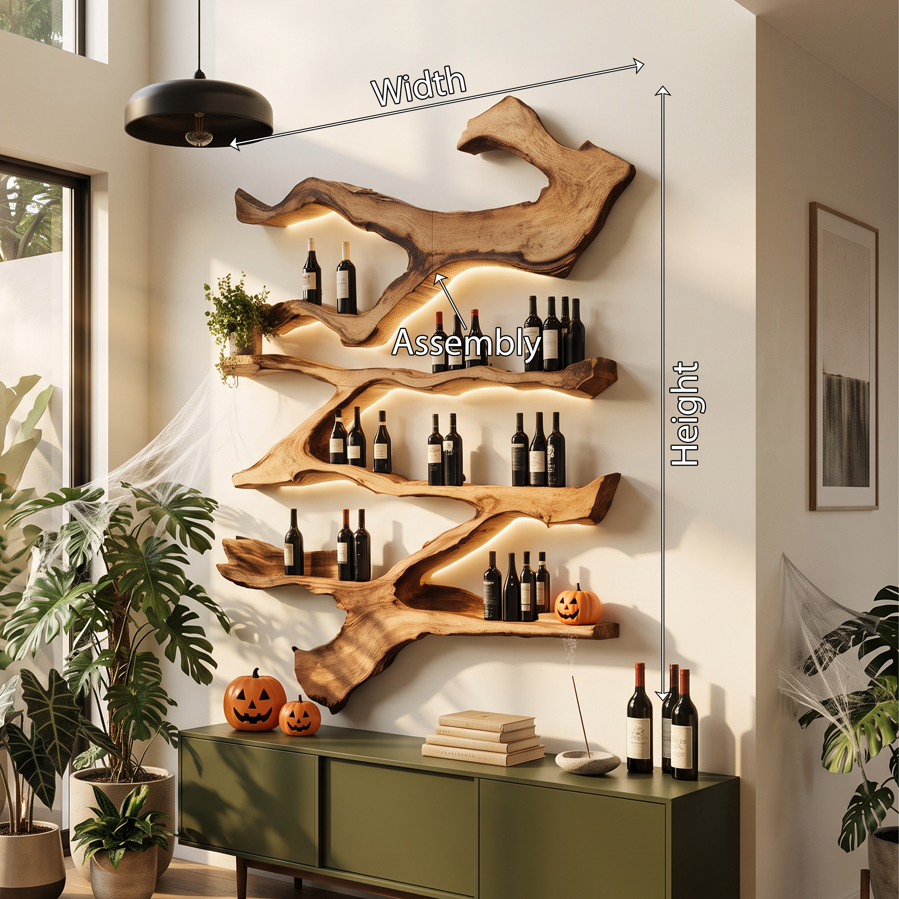 Farmhouse Wooden Live Edge Wine Holder For Kitchen Halloween Decor SILDTTRHWH001