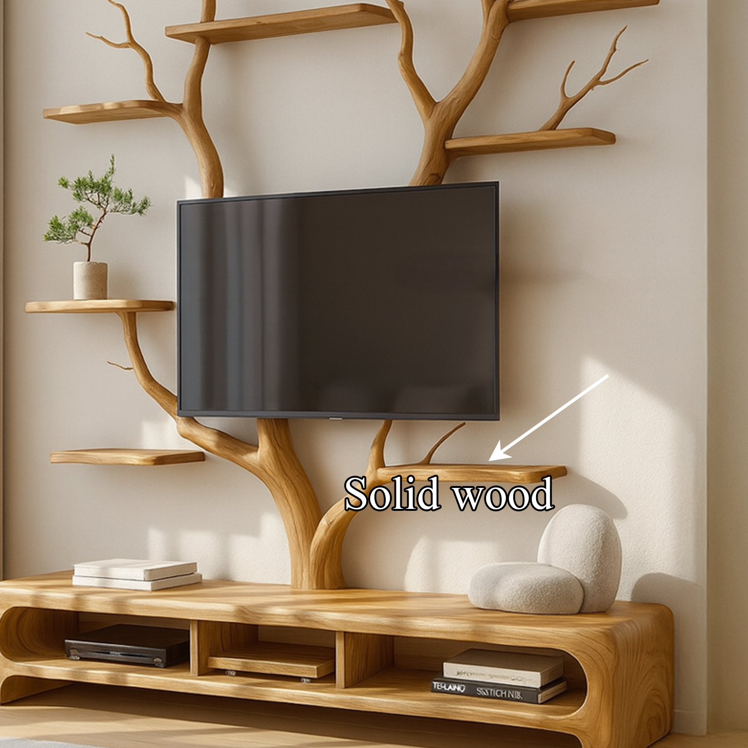 Rustic TV Stand Tree Shelf Living SINLSATB216