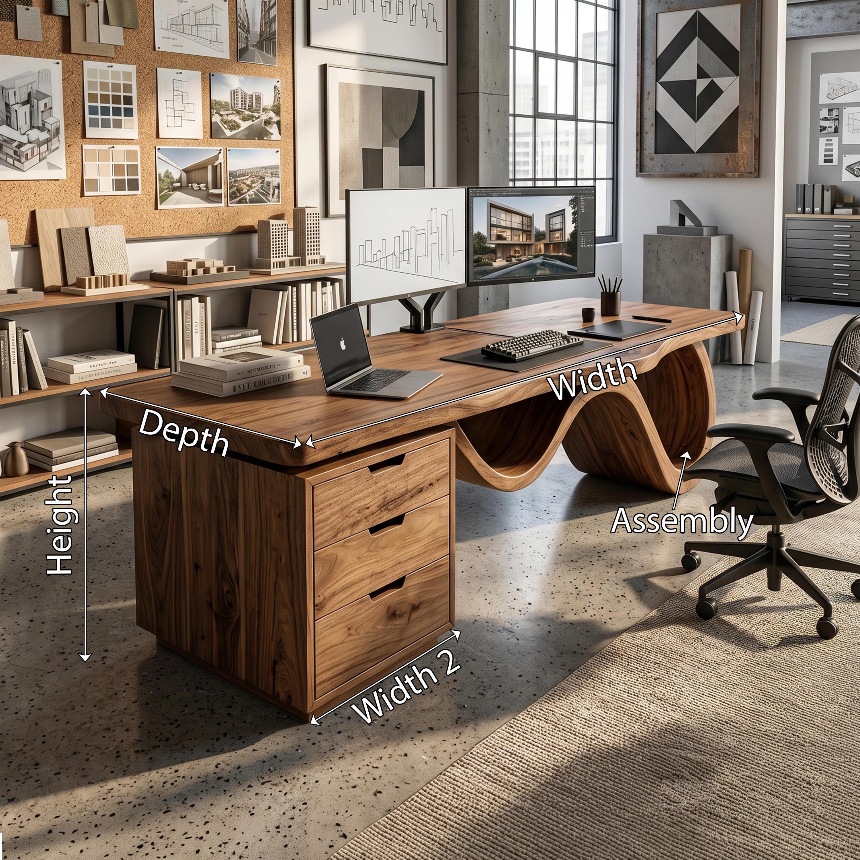 Contemporary Wave Base Executive Desk Design Studio SILDTTRDE025