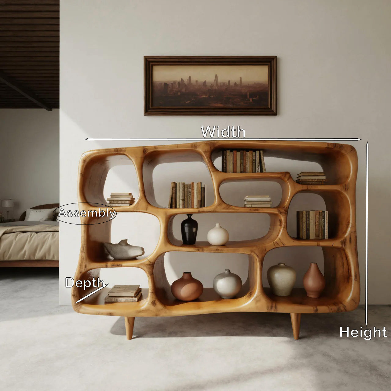 Modern Organic Bookshelf With Open Shelves For Living Room Or Office SITHHNBS026