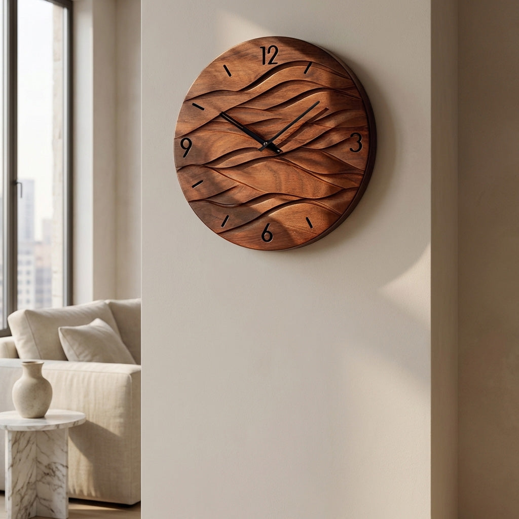Organic Modern Wood Wave Wall Clock For Living Room RTTHHNWAC018
