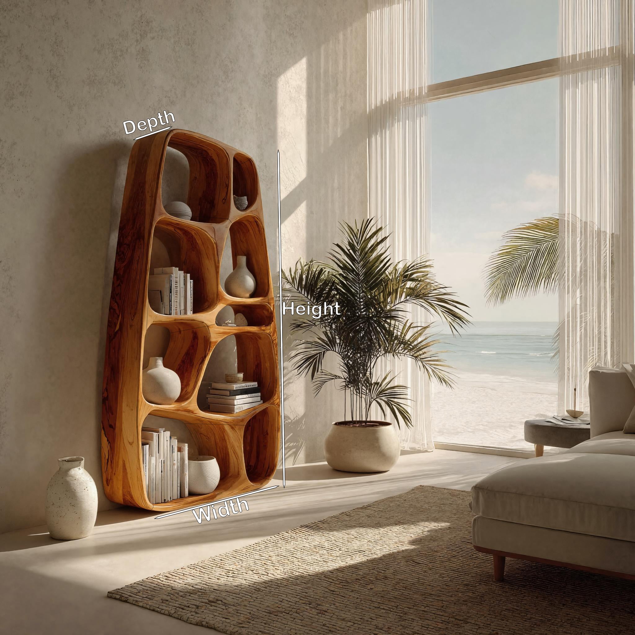 Handcrafted Wooden Sculptural Bookshelf For Living Room RTTHHNBS138