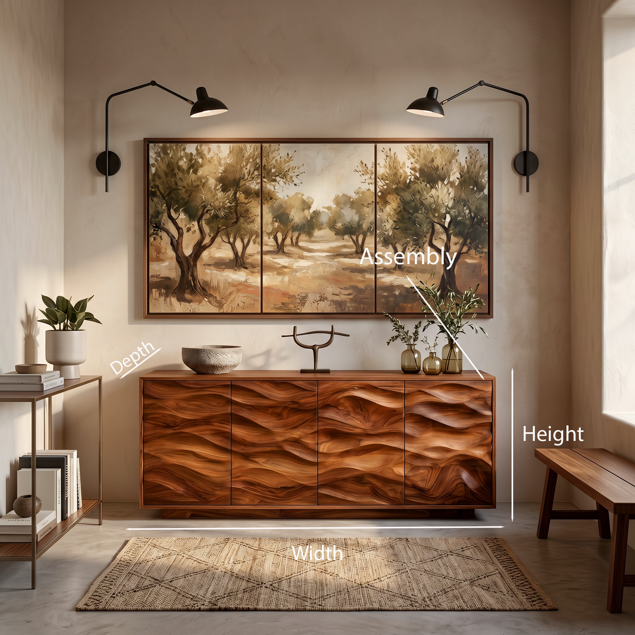 Minimalist Wooden Wave Carved Sideboard For Home RTTHTTSD051