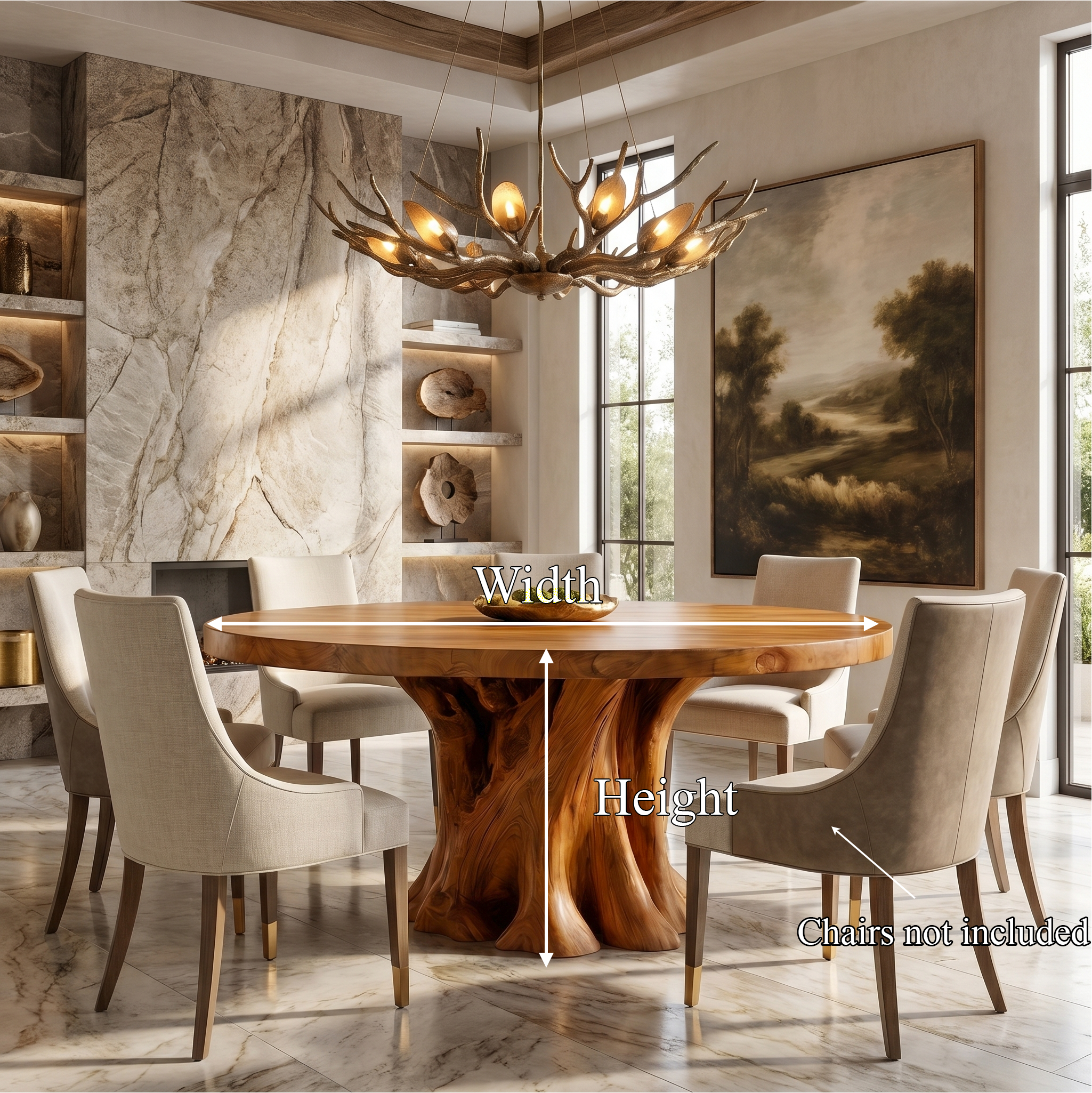 Rustic Round Dining Table With Solid Wood Sculptural Base For Dining Room SINLSADT178