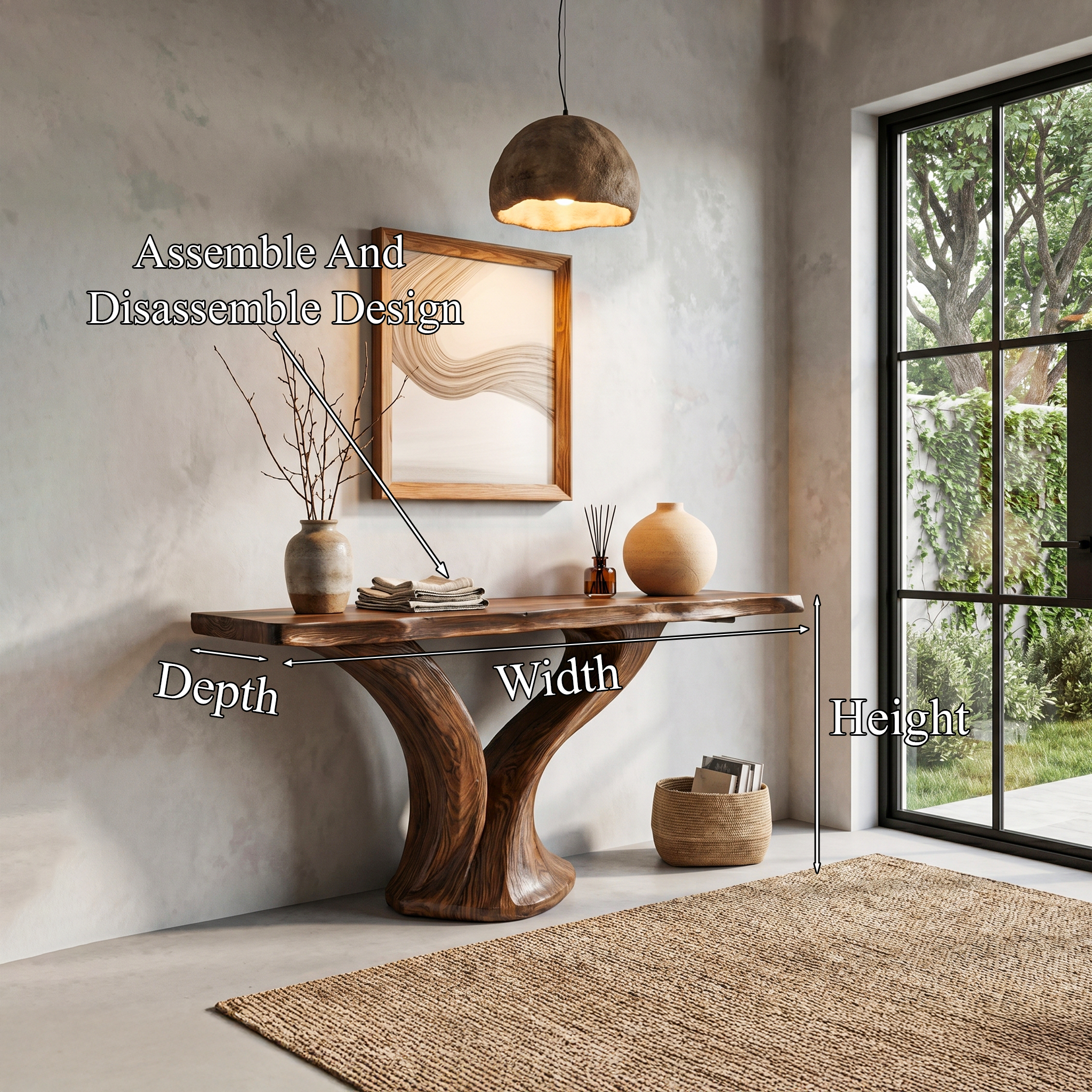 Organic Console Table With Sculptural Twin Curved Base For Entryway And Living Room SINLHACS577
