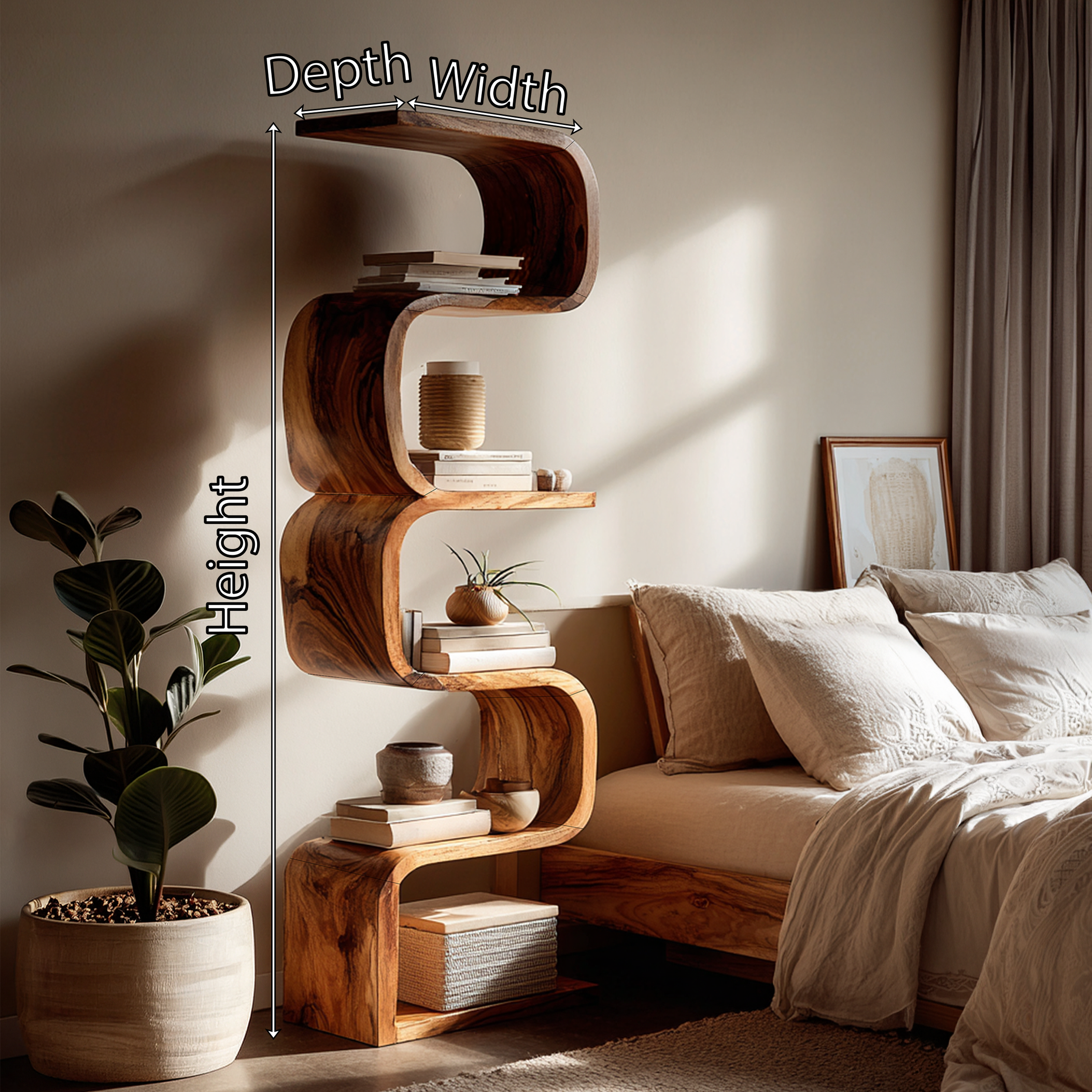 Rustic Farmhouse Wavy Bookshelf Bedroom Corner Display SILDTTRBS007