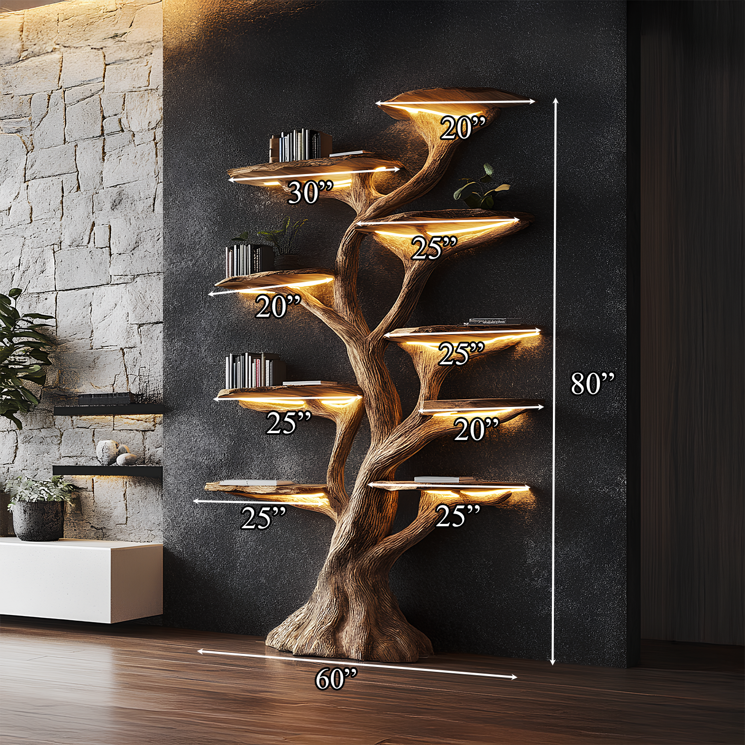 Wooden Tree Bookshelf Rustic Custom Display Gift SINLSATB192