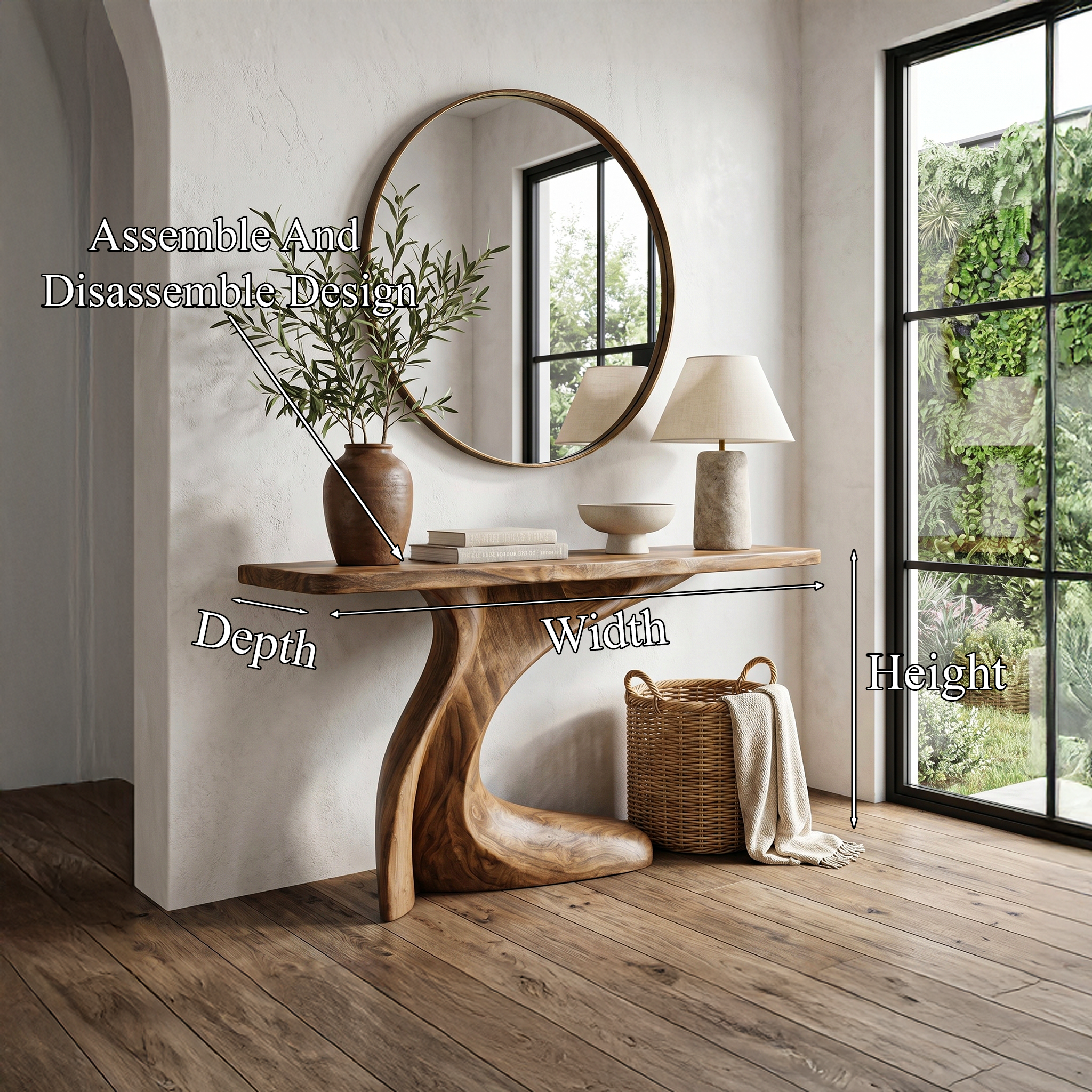 Minimal Console Table With Clean Curved Wooden Base For Living Room SINLHACS578
