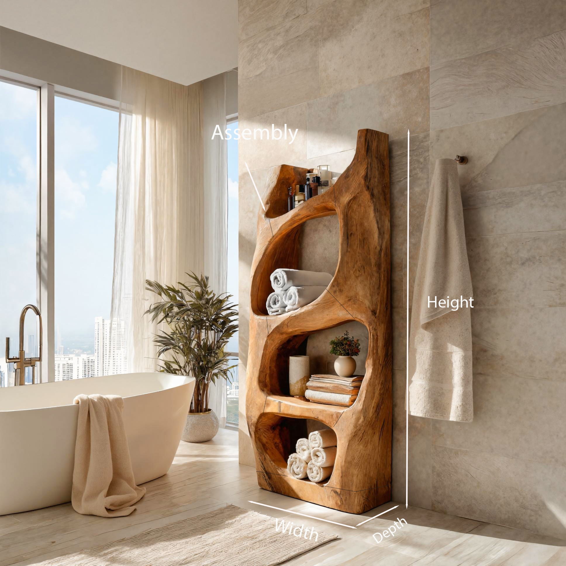 Handcrafted Sculptural Bathroom Shelf For Towels Or Spa Storage SITHTTBAS002