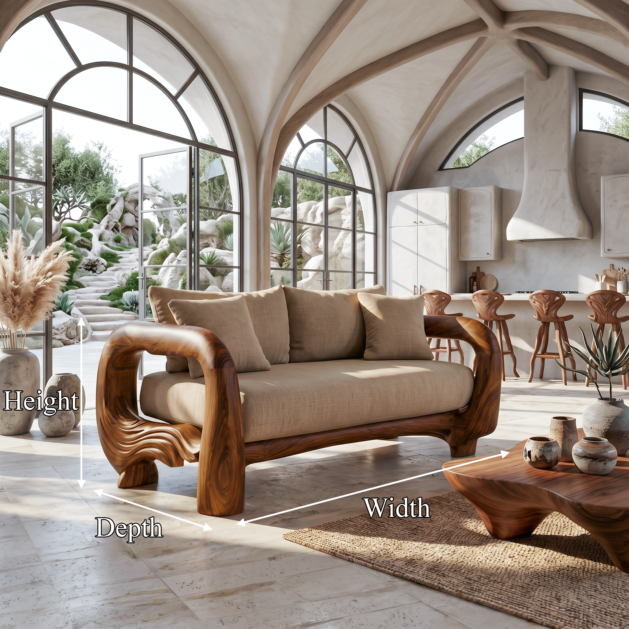 Contemporary Lounge Sofa Frame With Sculptural Wooden Base For Living Room SINLSASF049
