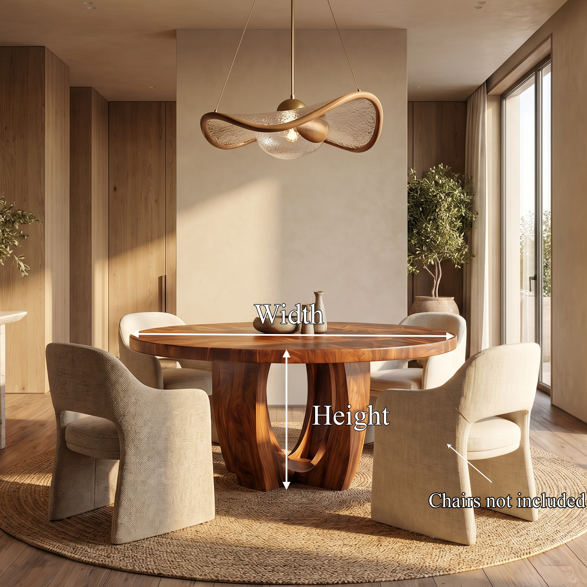 Modern Round Dining Table With Sculptural Wood Base For Dining Room SINLSADT180