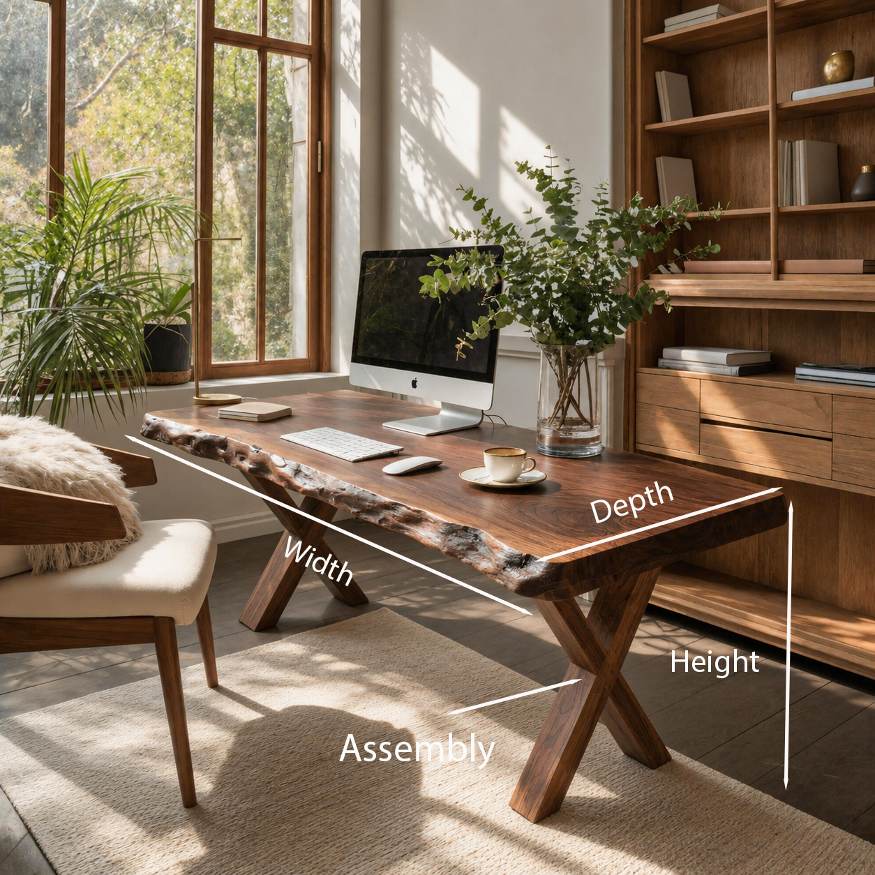 Live Edge Wooden Desk With X Legs For Rustic Home Office Or Studio SITHTTDE034