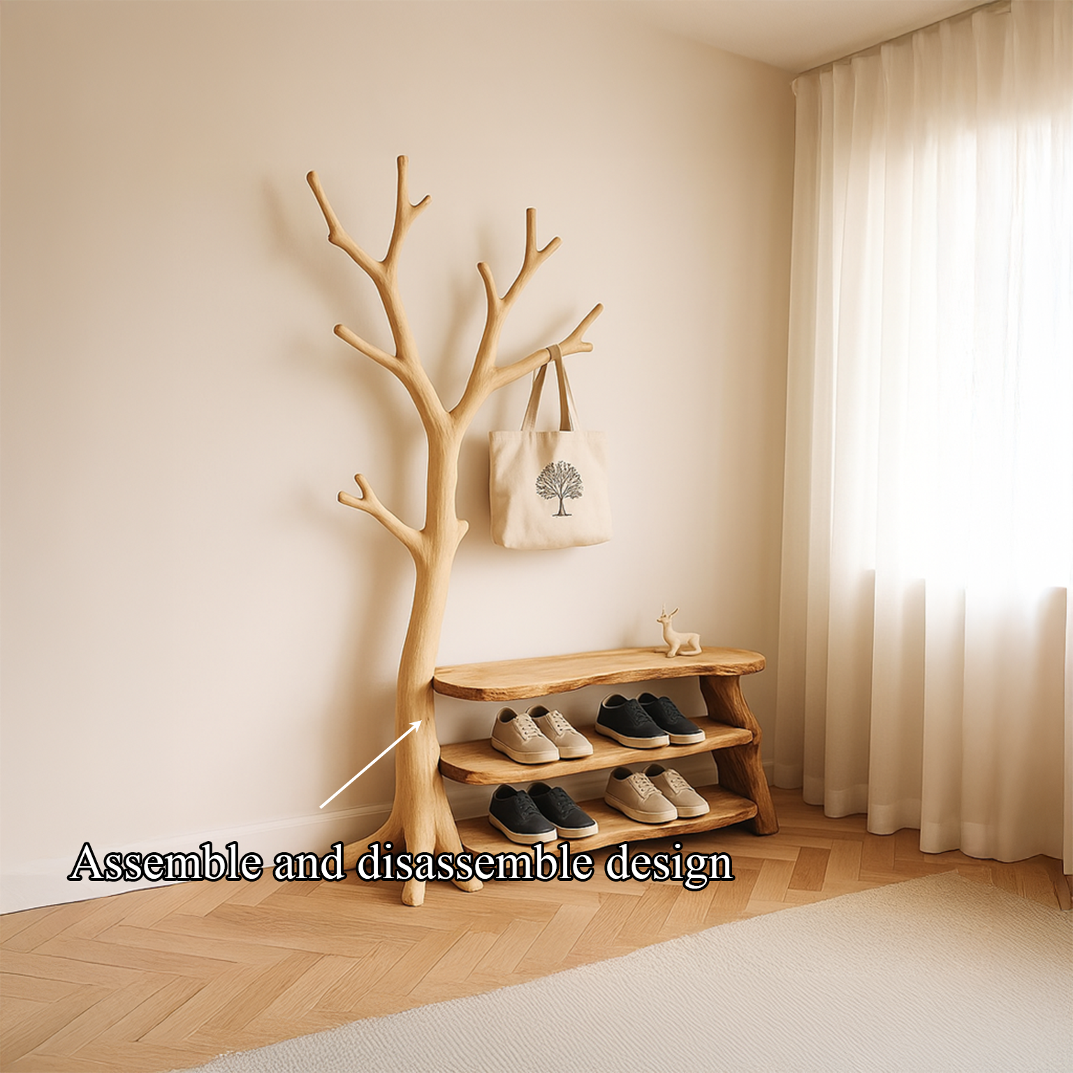Rustic Tree Coat Rack Shoe Bench Entryway SINLSATCR014