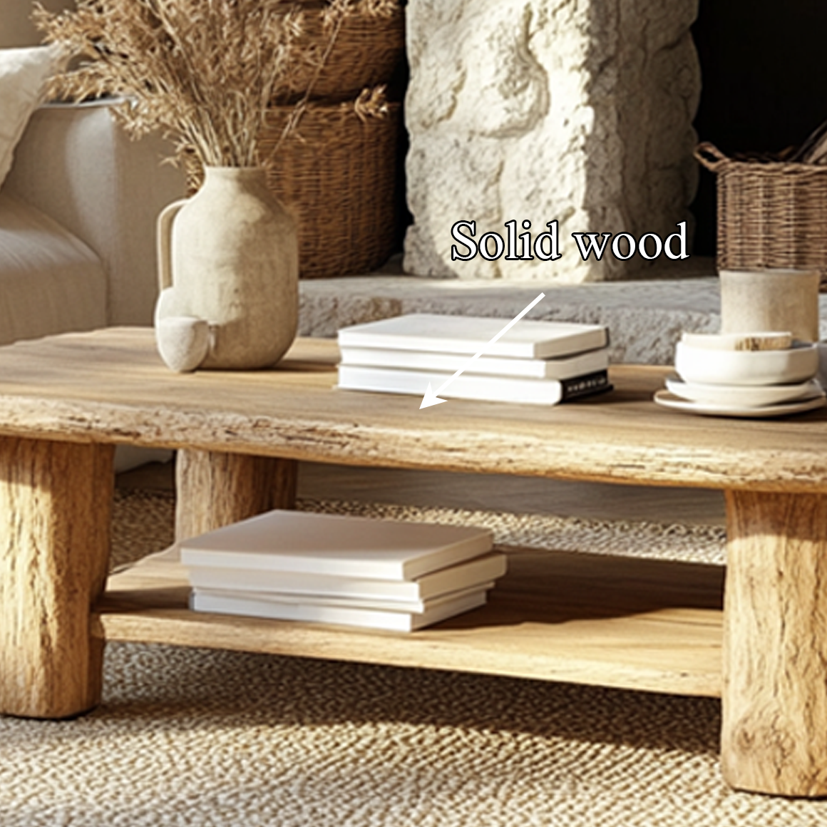 Rustic Natural Coffee Table Living Room Or Fireplace Room SINLSACF228