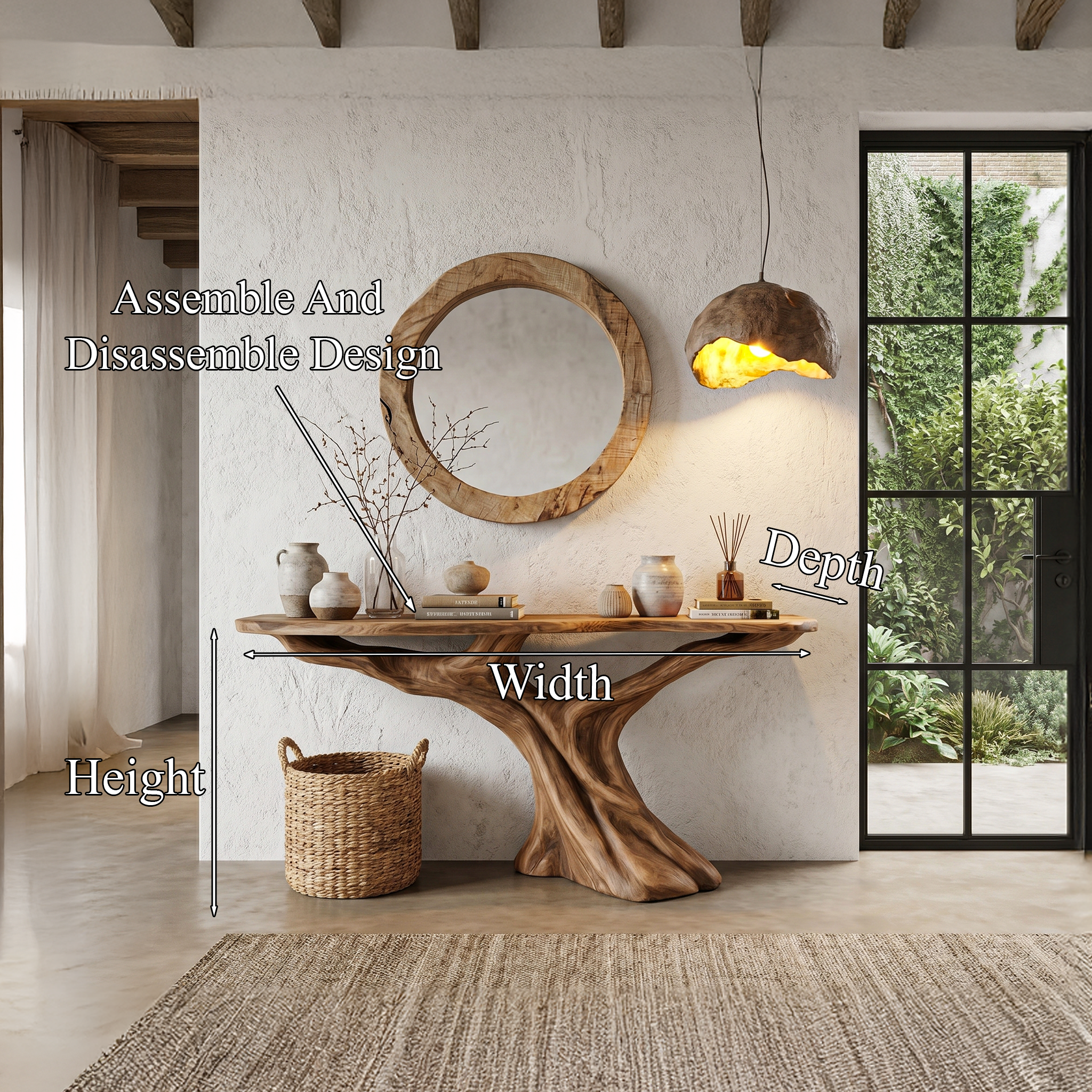 Rustic Console Table With Solid Wood Top And Root Structure For Living Room SINLHACS582