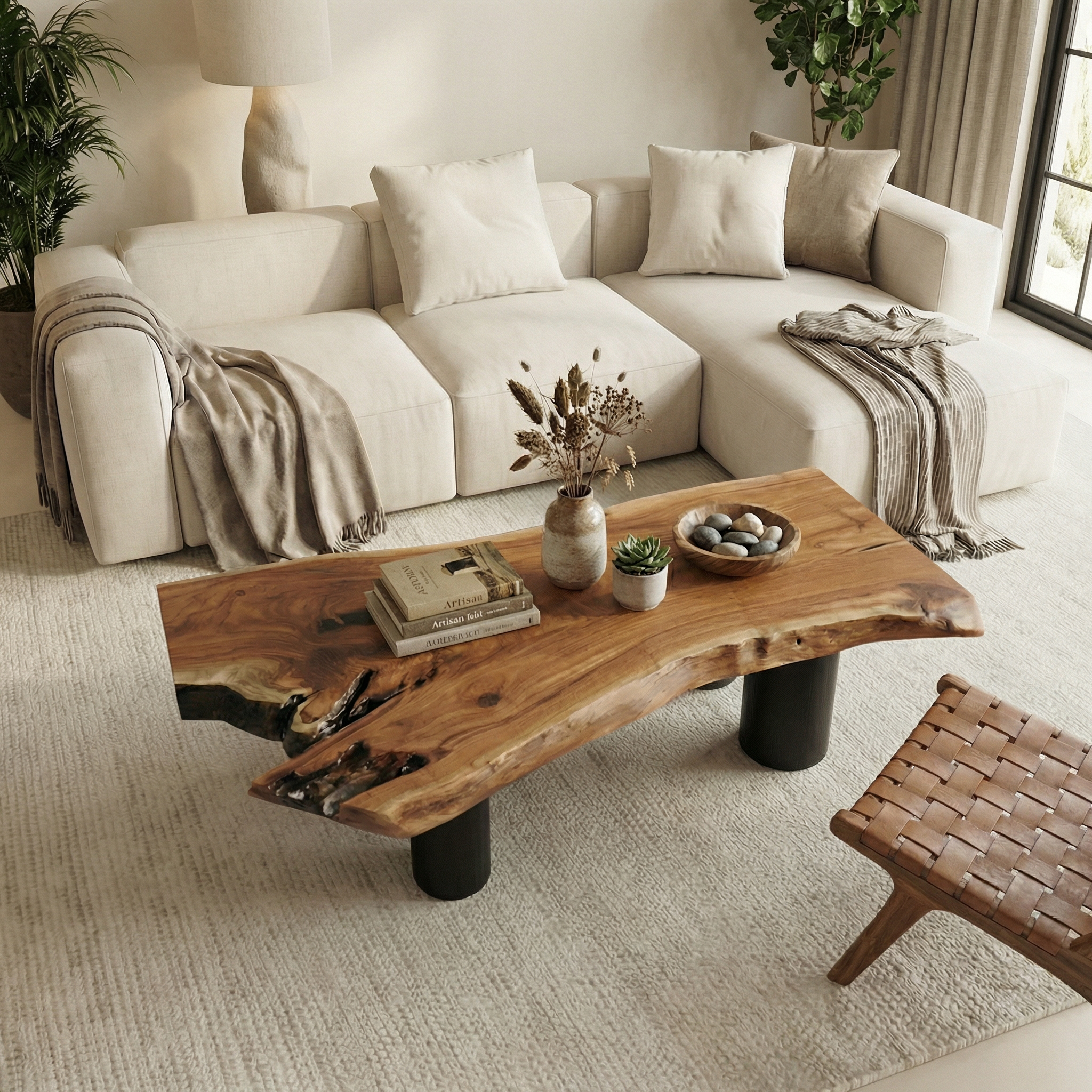 Organic Rustic Wood Coffee Table For Living Room SINLSACF350