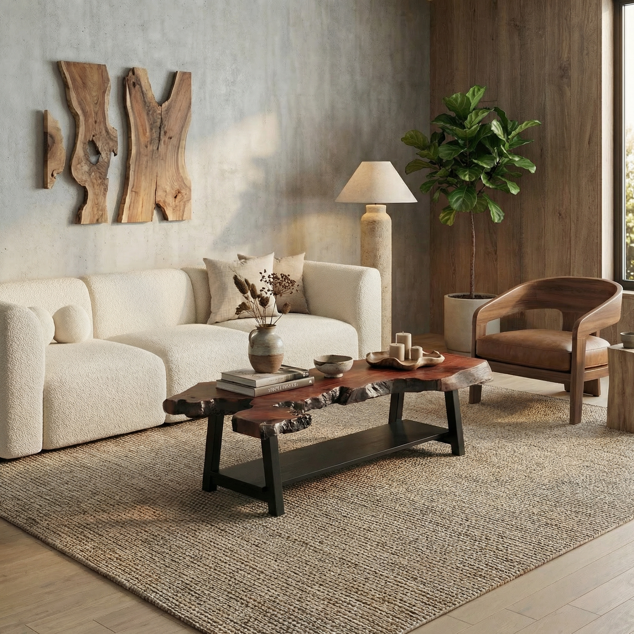 Natural Edge Wood Coffee Table For Living Room SINLSACF351