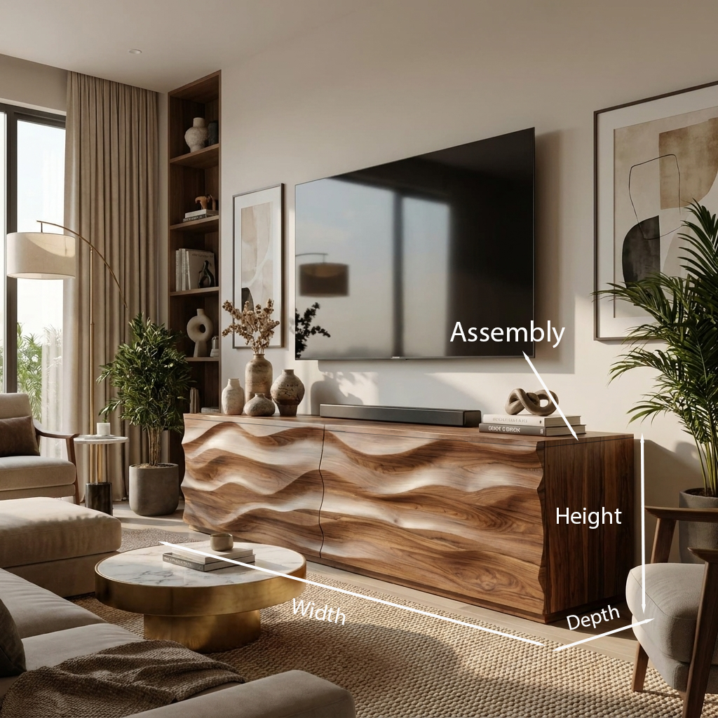 Modern Carved Media Console With Wave Front For Living Room SITHTTTVC021