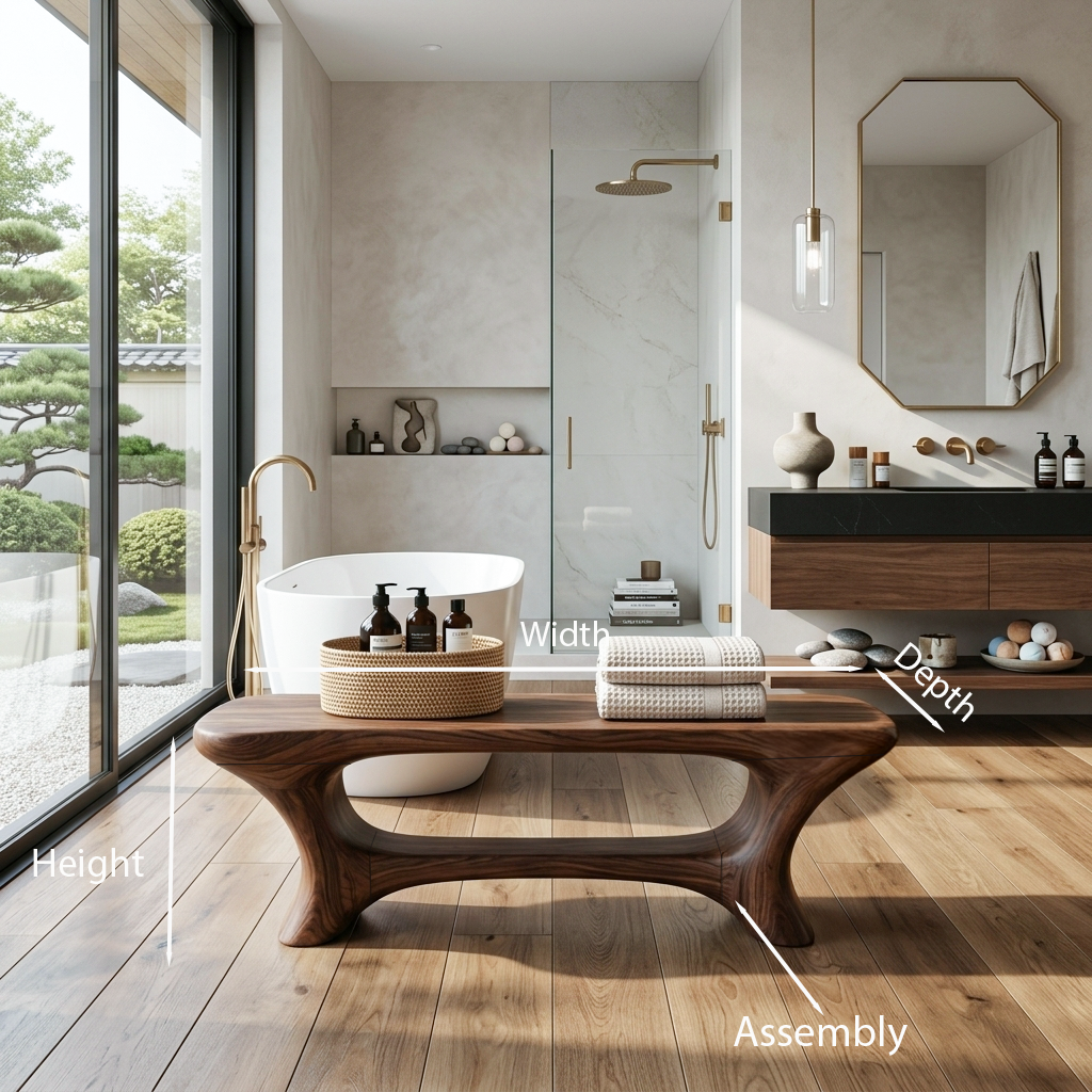 Modern Organic Bathroom Seat With Center Shelf For Bathroom SITHTTSB021