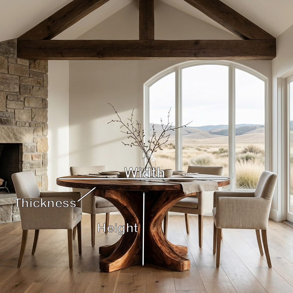 Modern Round Wooden Dining Table With Flared Base For Kitchen RTTHHNDN042