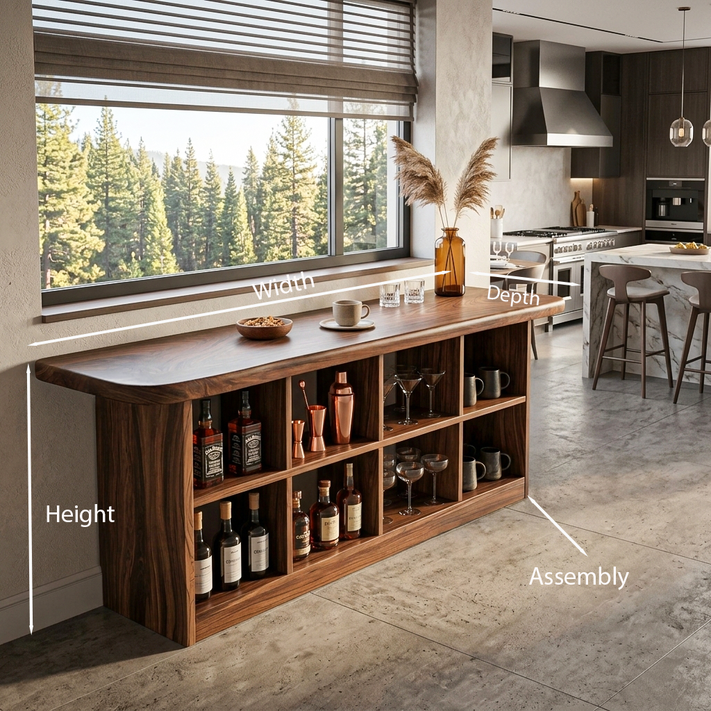 Wooden Bar Table With Storage For Compact Kitchen Or Coffee Bar SITHTTBTA005