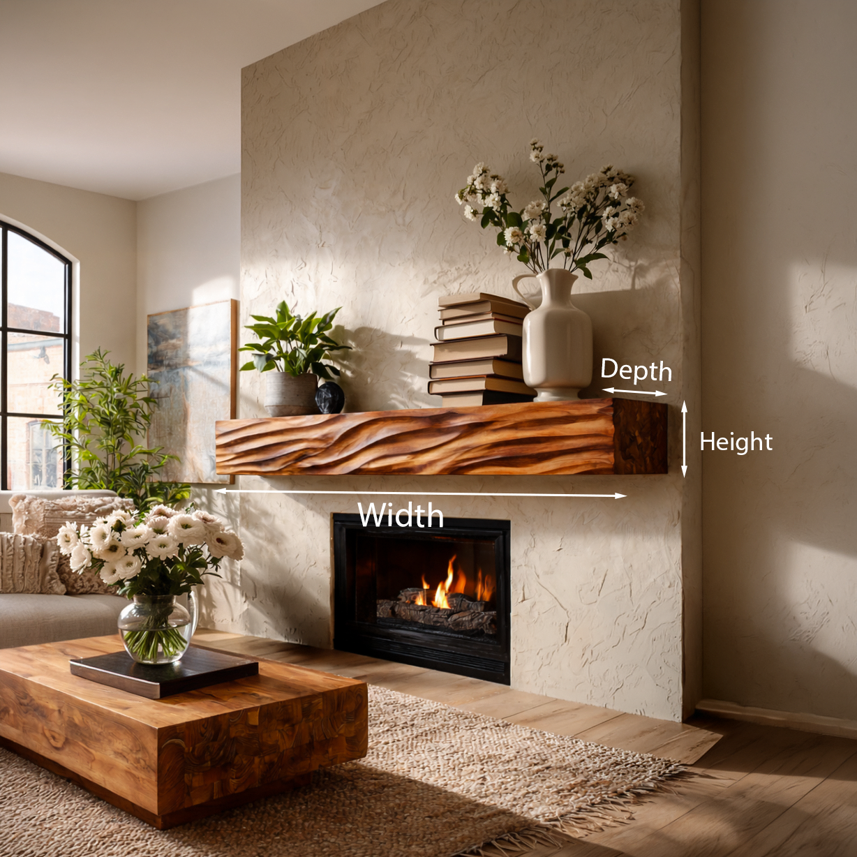 Rustic Wooden Floating Fireplace Shelf For Living Room Interior RTTHTTFS017