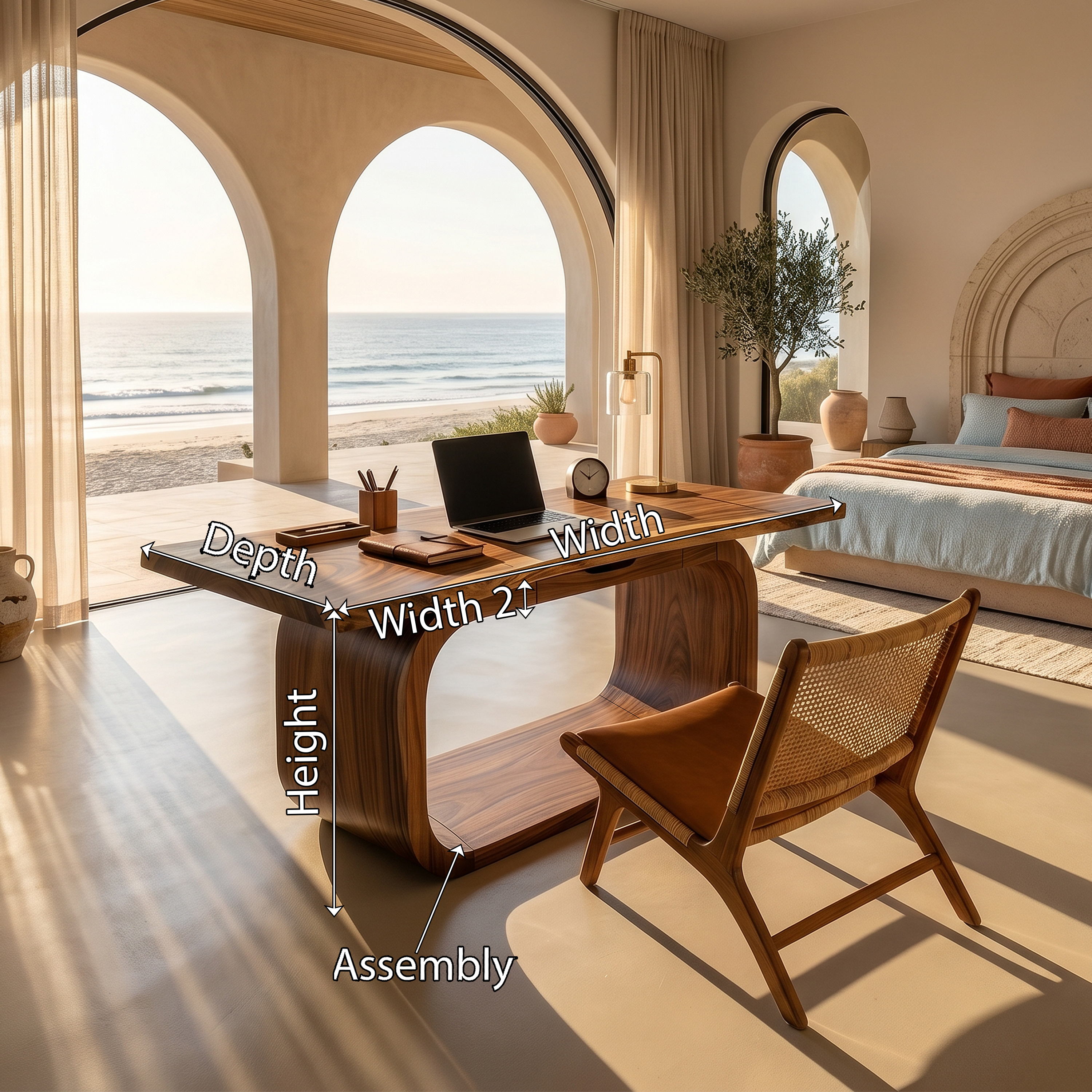 Resort Style Executive Desk With Curved Base For Ocean View Bedroom SILDTTRDE020